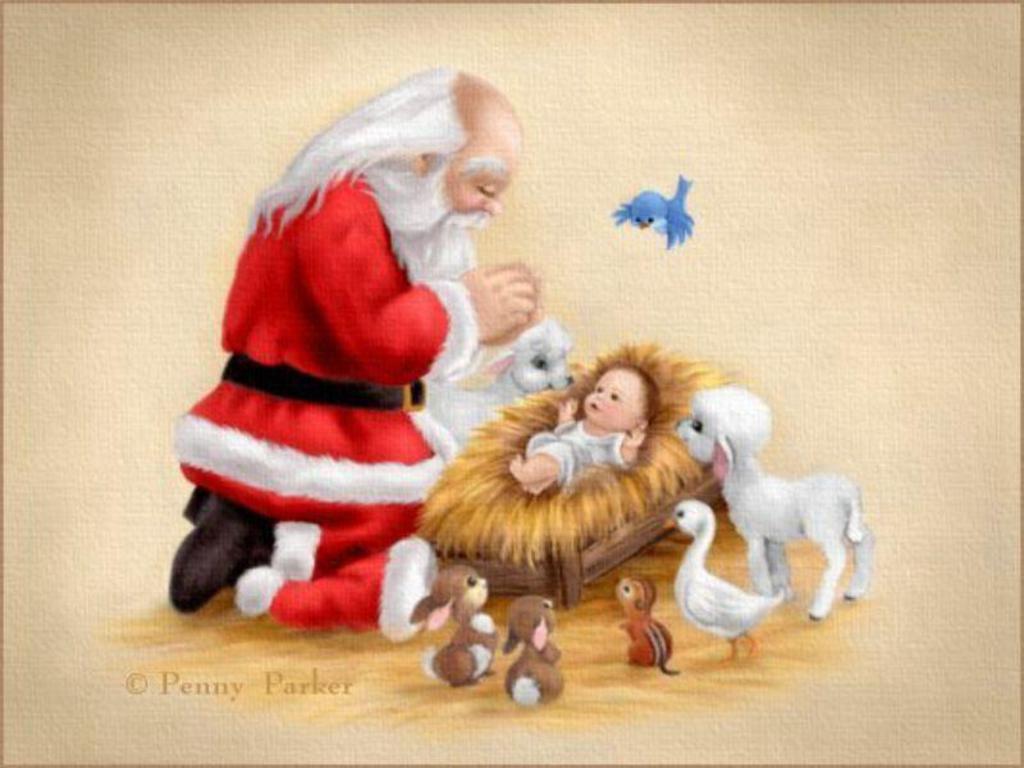 Santa and Baby Jesus Wallpaper