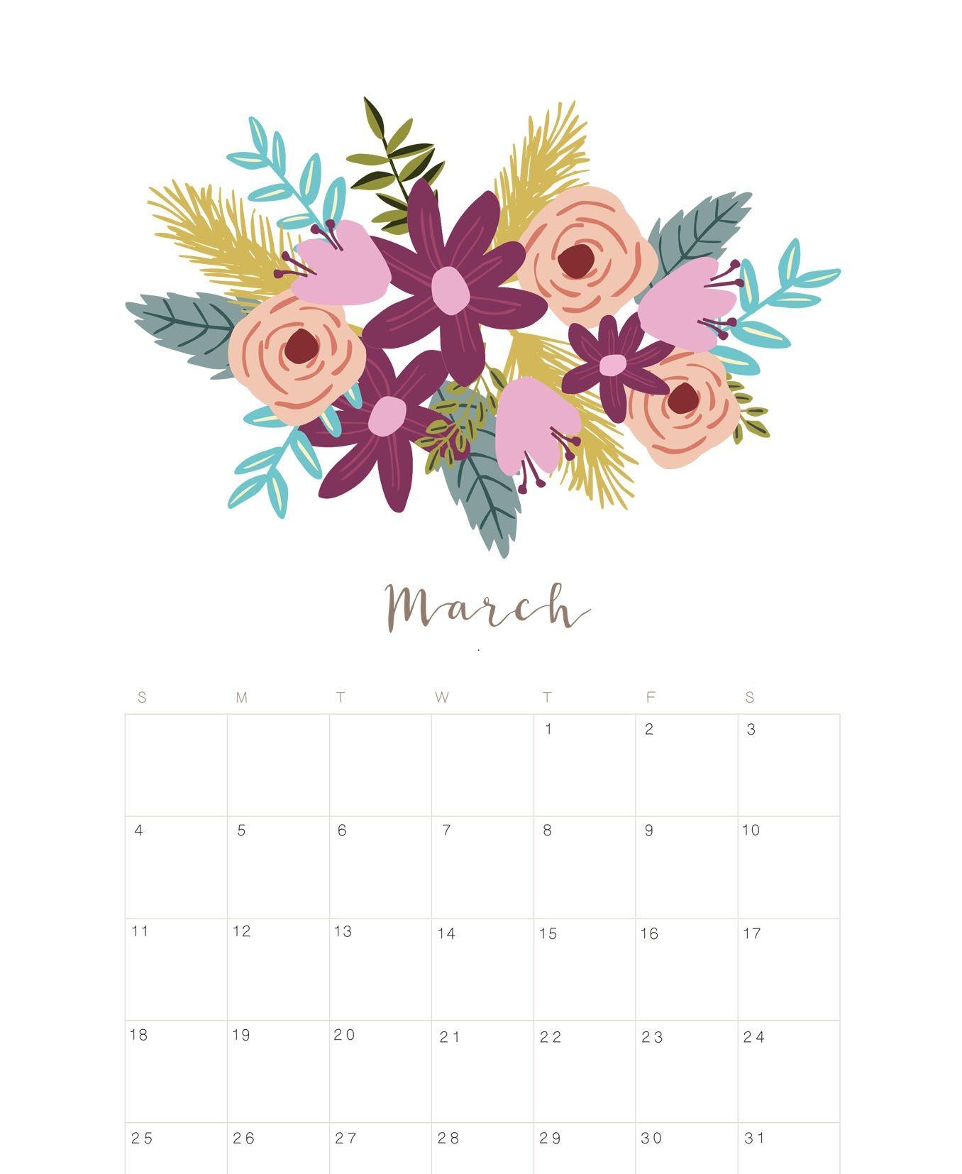March 2018 Printable Calendar Wallpaper. Free Calendar and