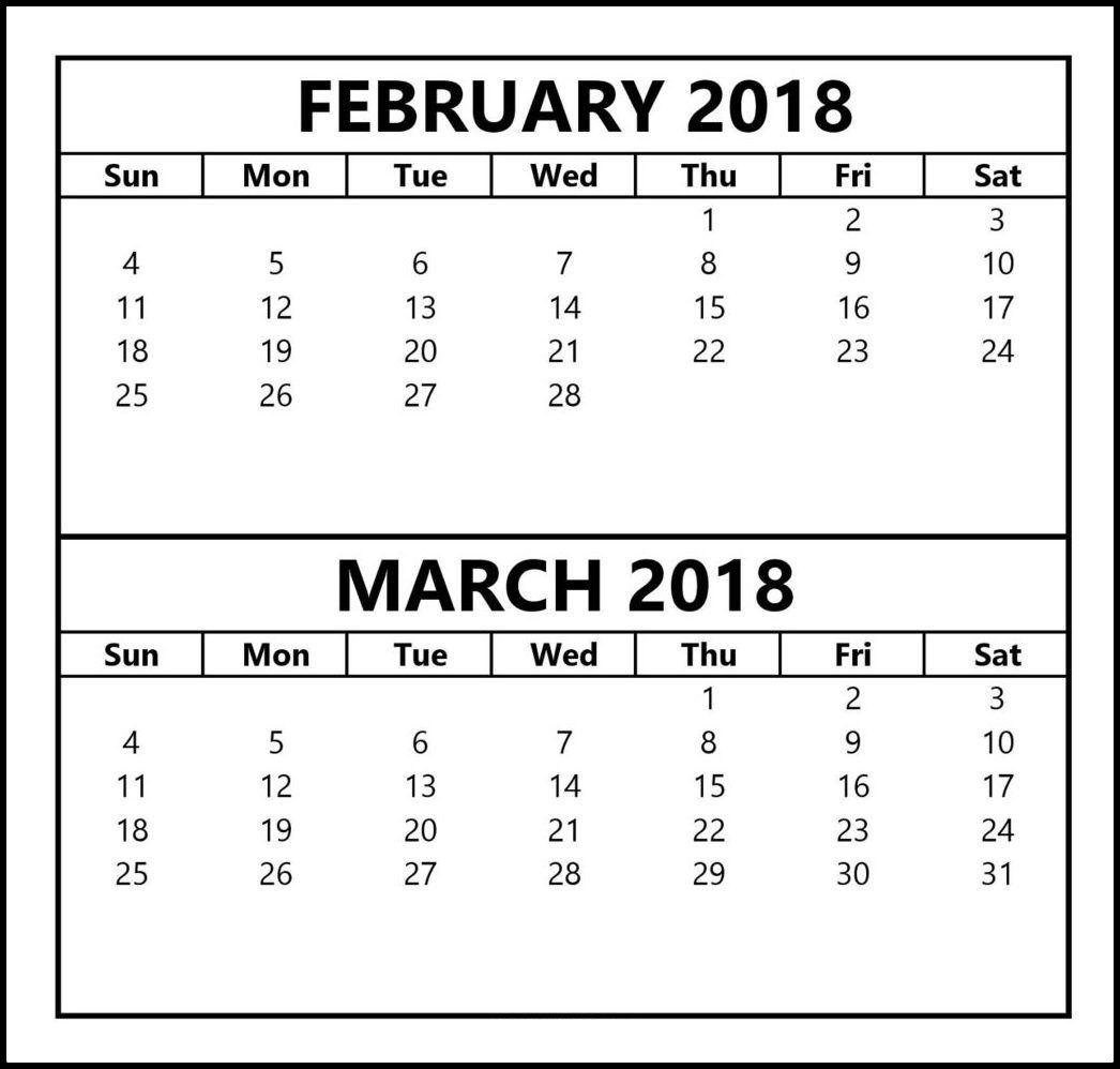 February March Calendar 2018