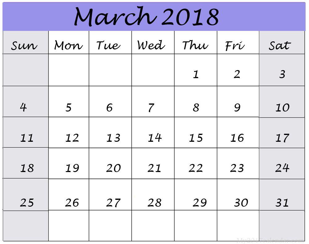Cute March 2018 Calendar