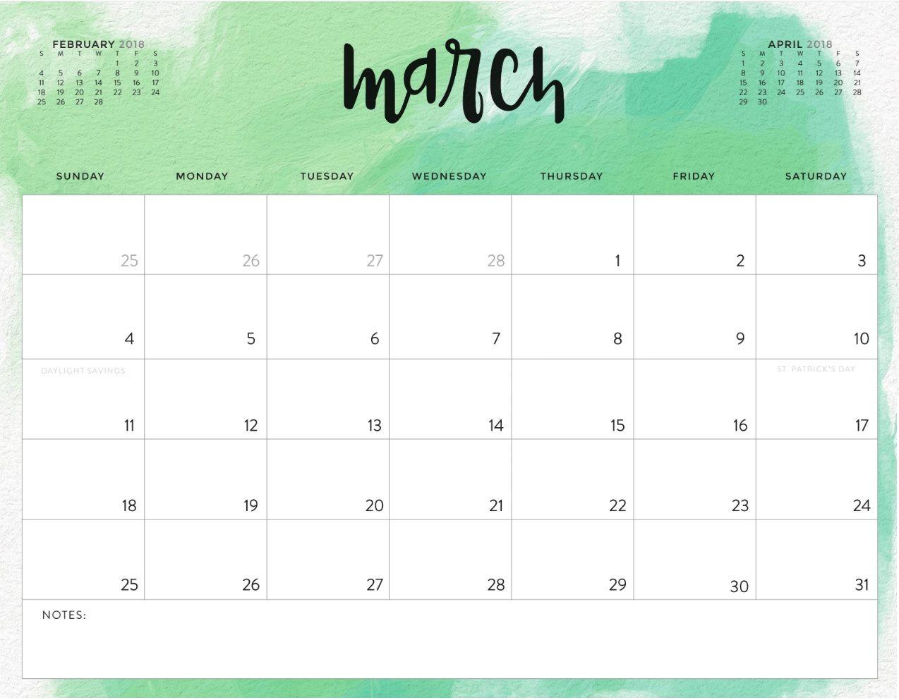 Color Pattern 2018 Printable Calendar