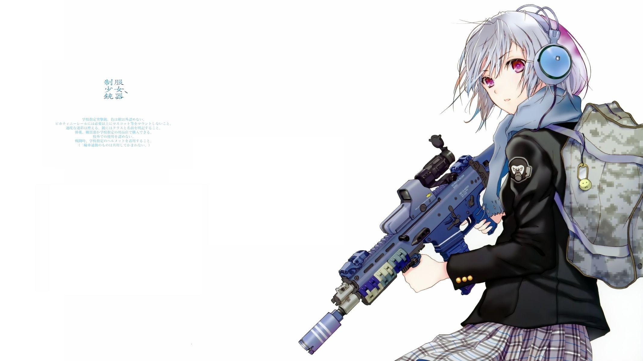 Anime Girl With Gun Wallpaperx1200