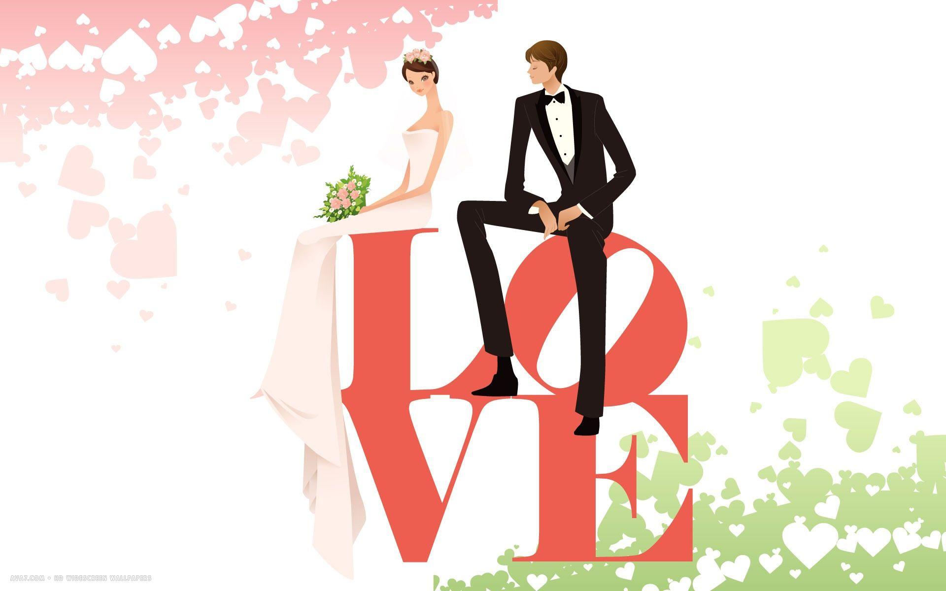wedding day love cute couple bride groom vector HD widescreen