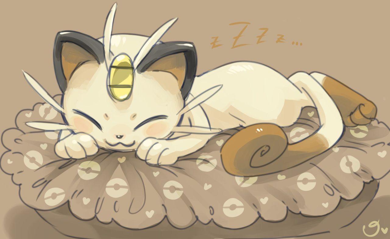 animal cat magical ondine meowth pokemon sleeping tail. konachan