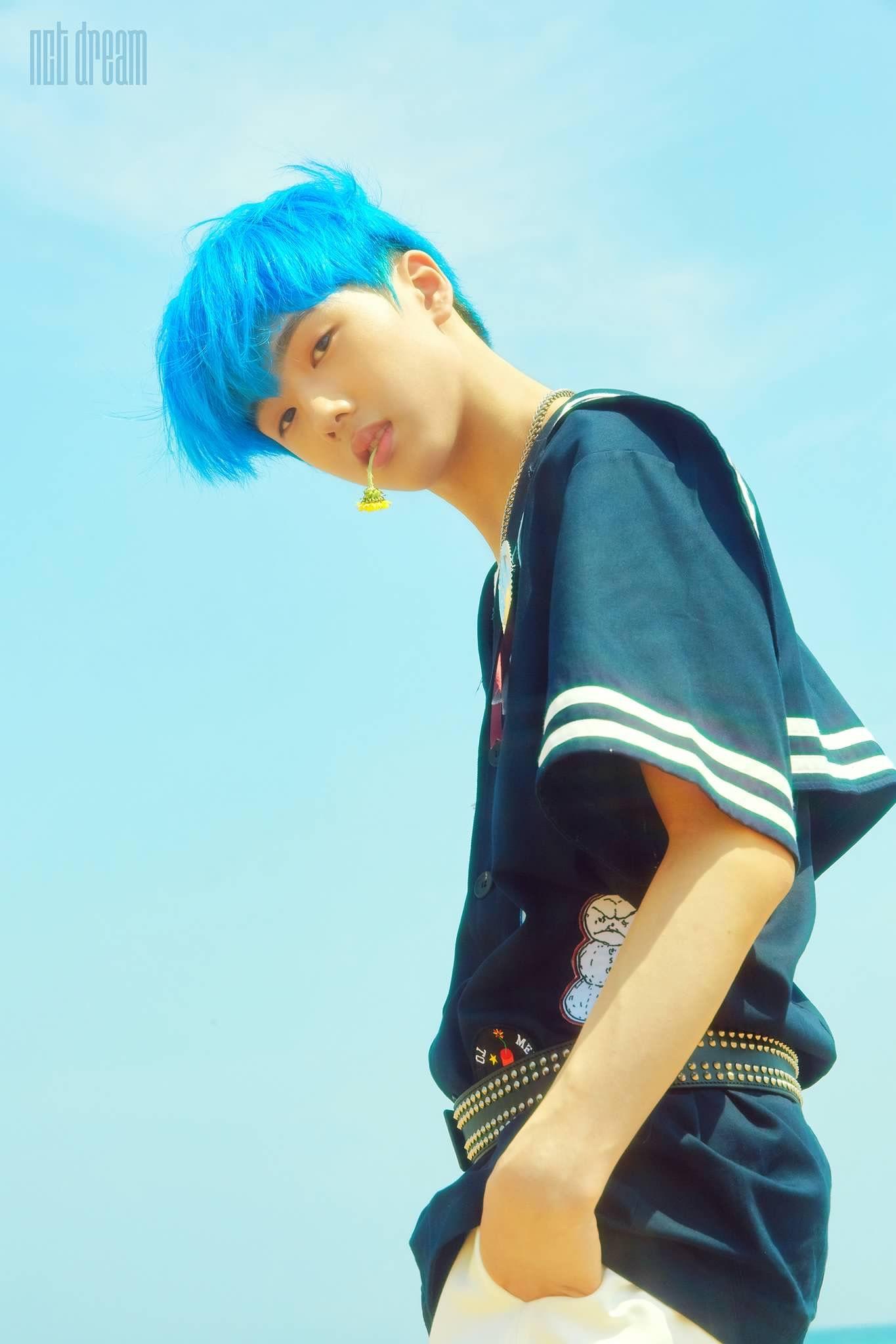 Jisung.. we young.. blue hair.. sailor.. nct dream.. . NCT