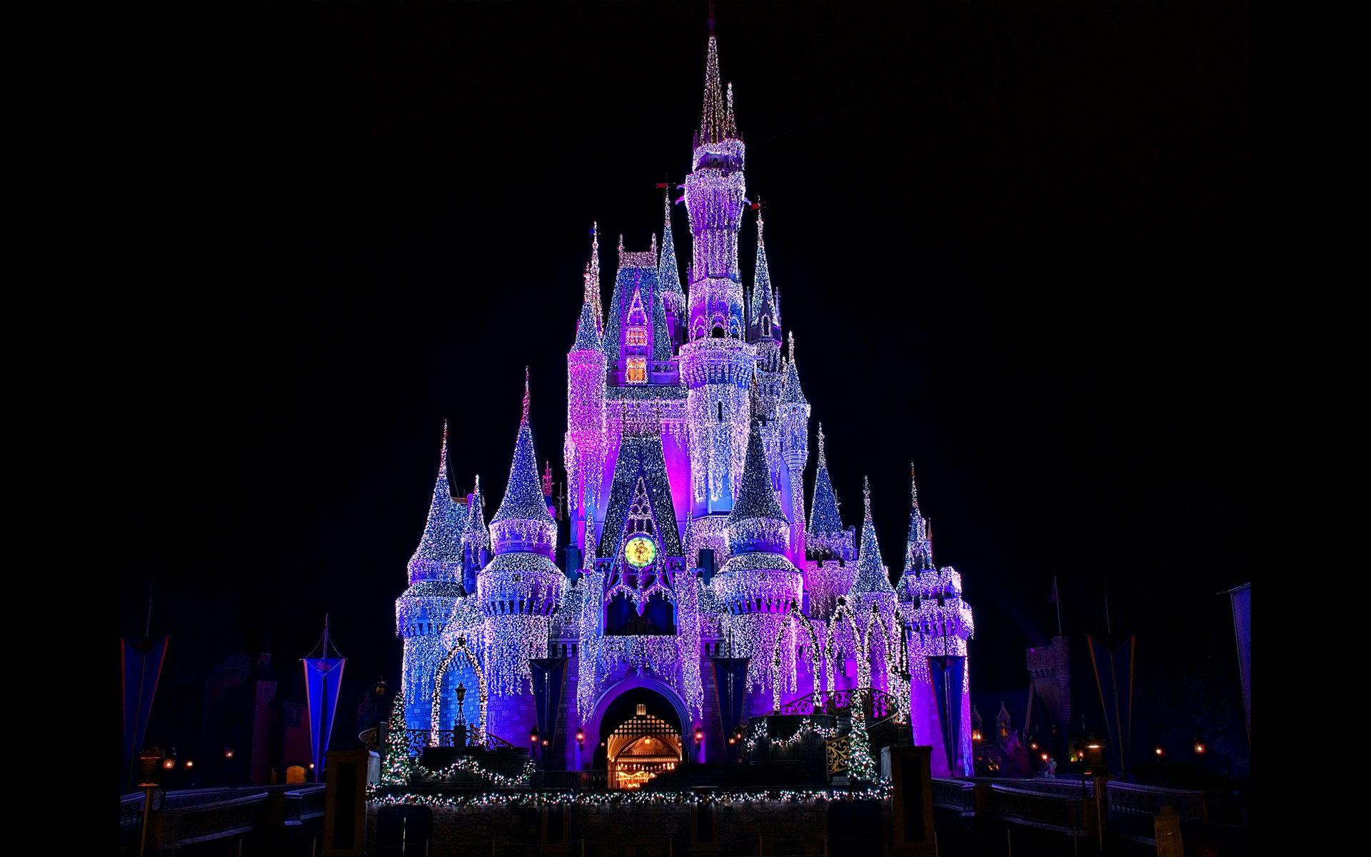 Lighted Cinderella Castle at Disneyland Full HD Wallpaper