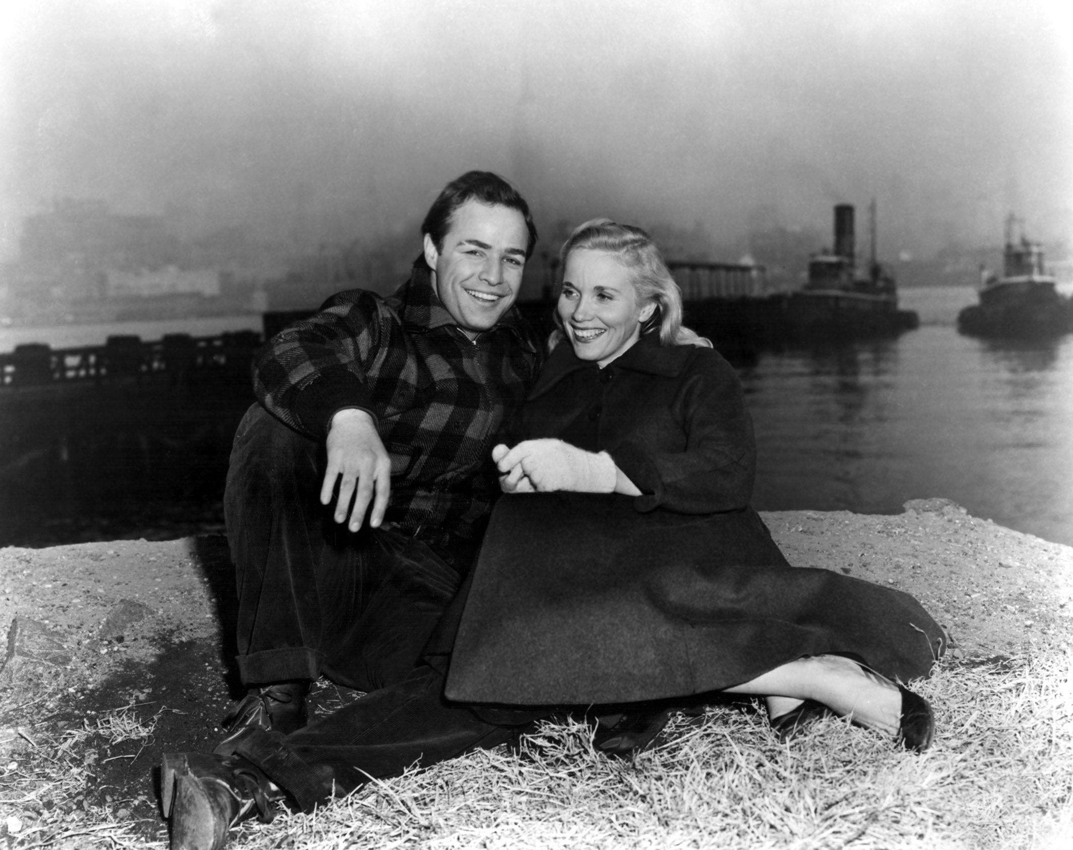 Marlon Brando and Eva Marie Saint during the filming of On