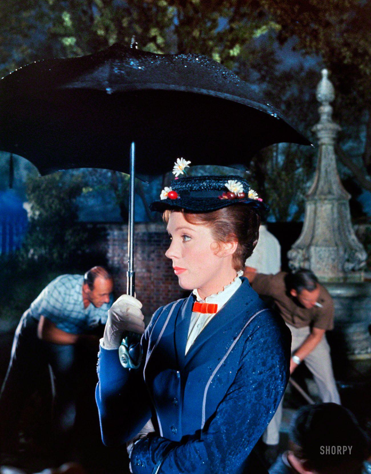 Summer 1963. Julie Andrews on the set of the film Mary Poppins