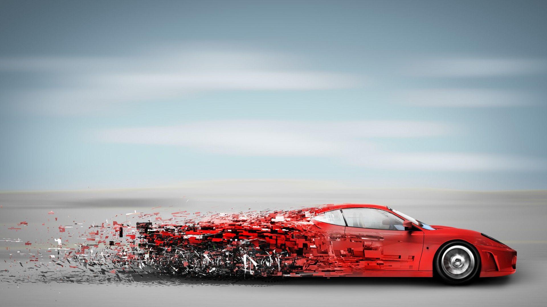 Cars vehicles cg digital art fragment pieces red wallpaper