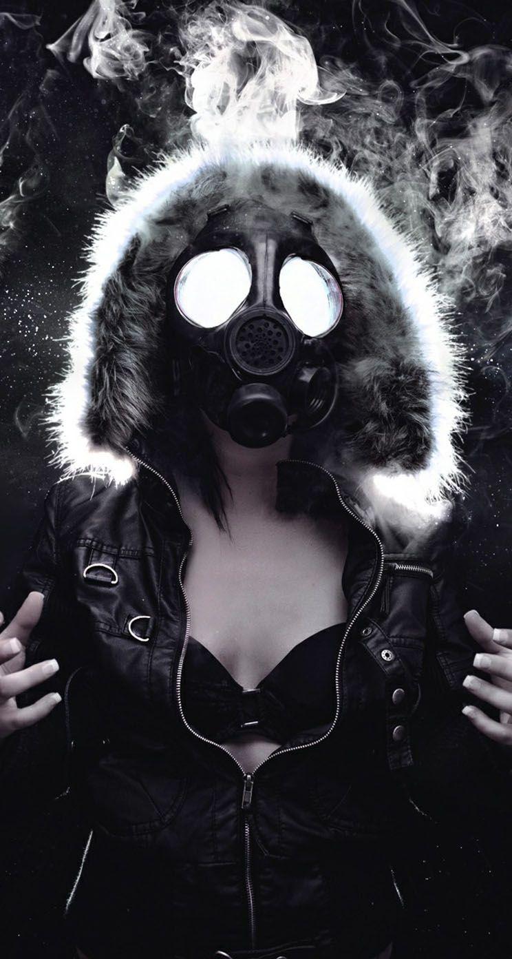 Woman Masked Gas Mask iPhone Wallpaper