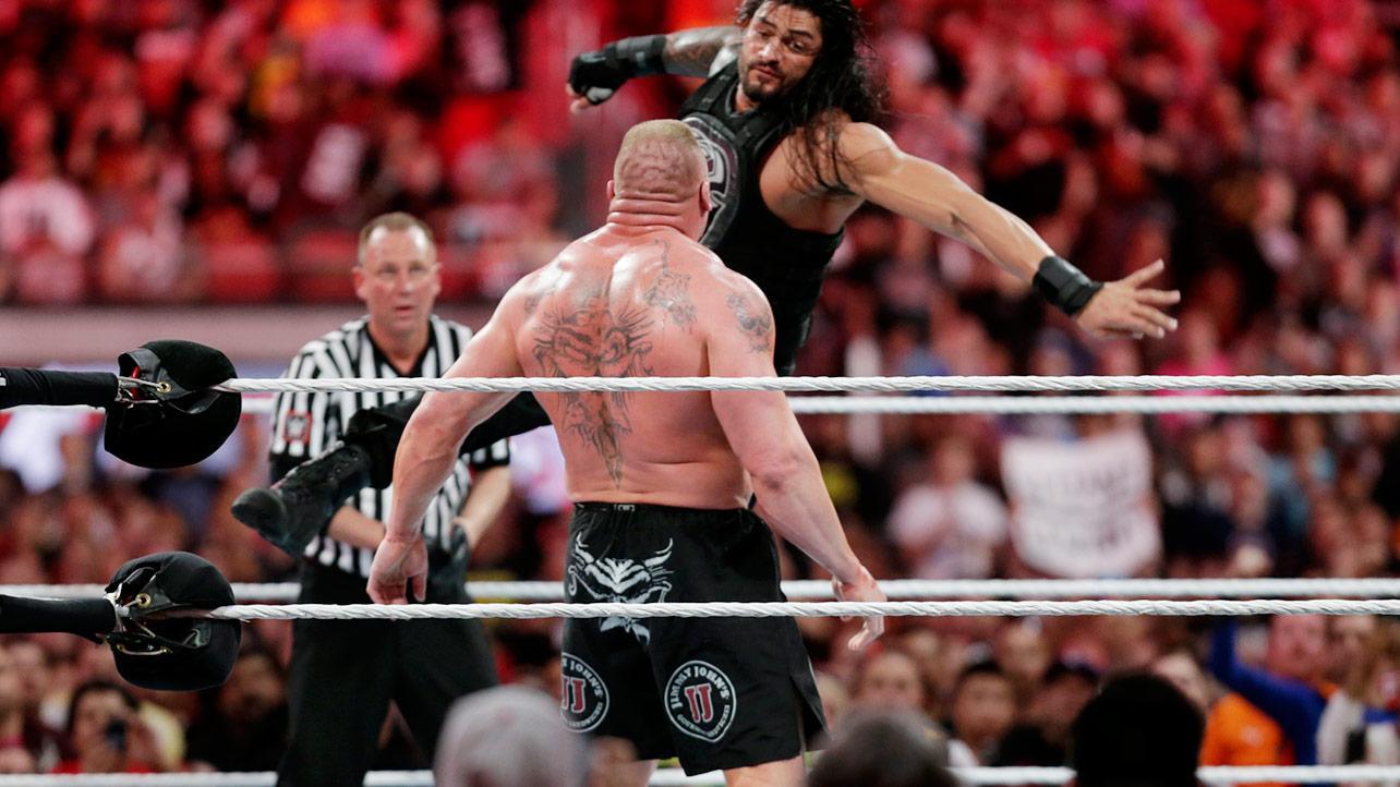 Roman Reigns Vs Brock Lesnar Wrestlemania Wallpaper