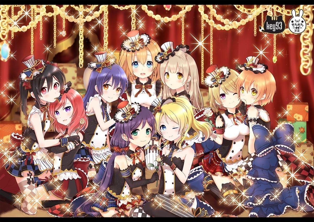 ayase eri black hair blonde hair blue eyes blue hair bow chain