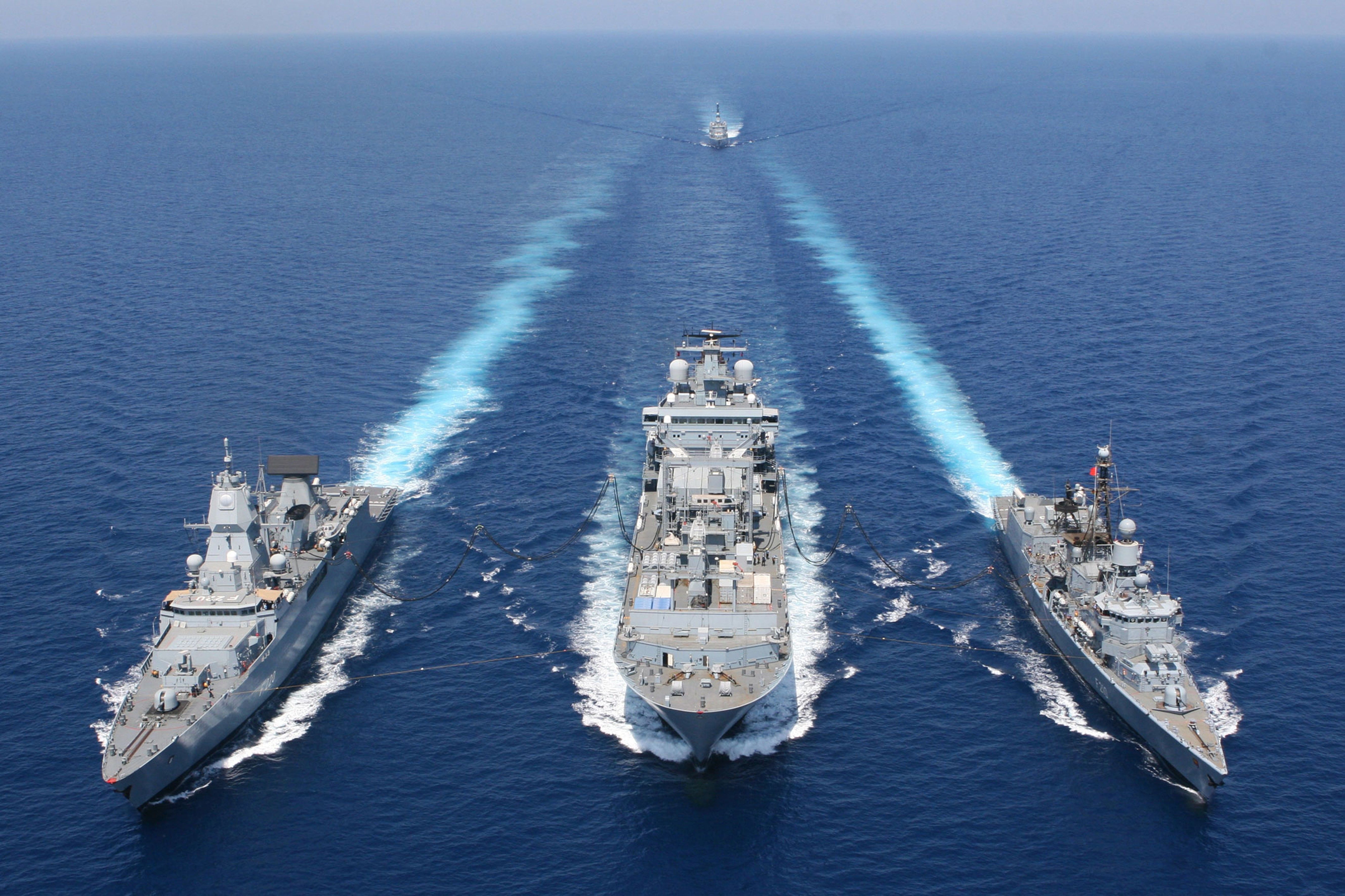 Vessel warships formation blue sea refueling marine wallpaper