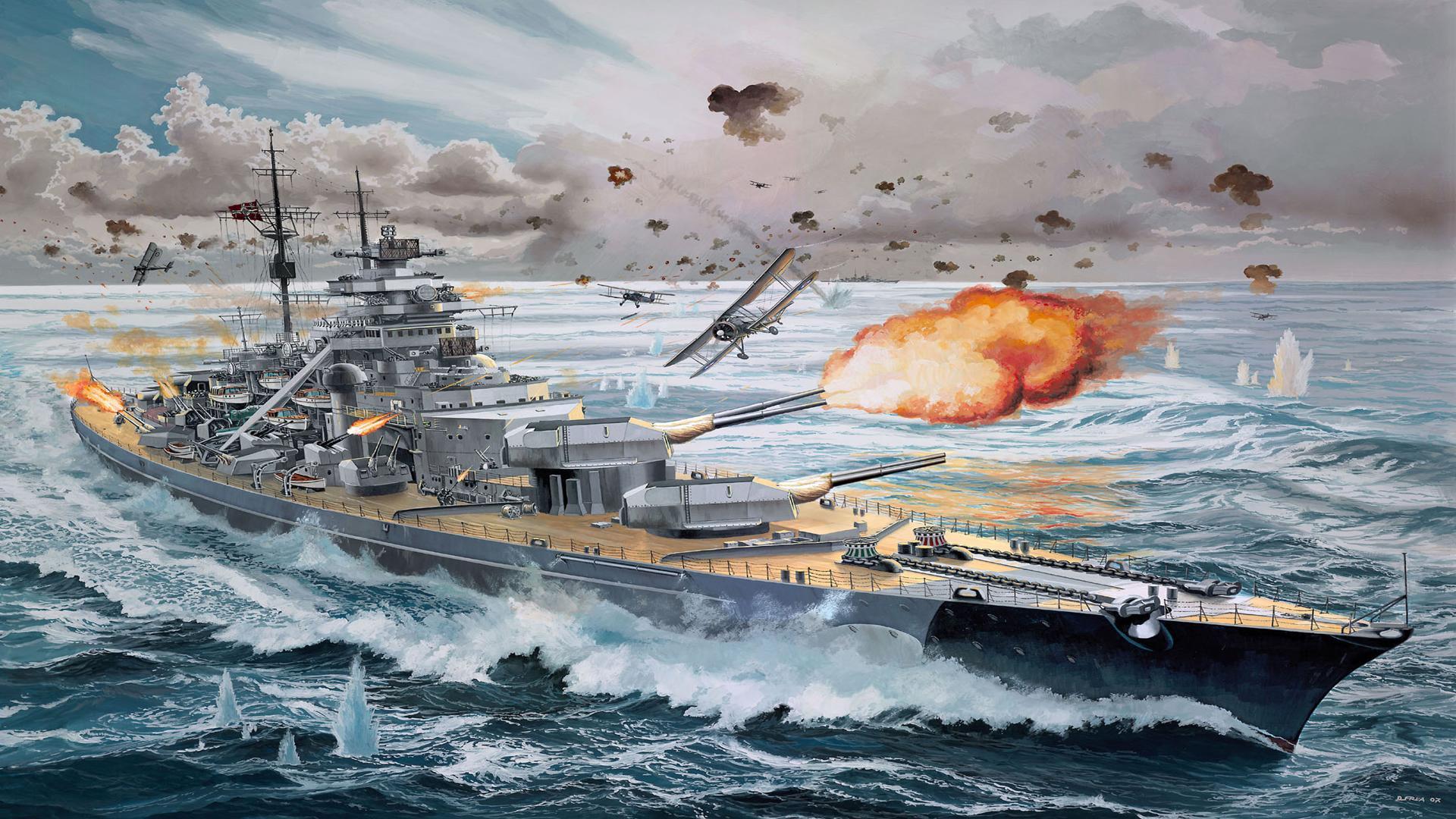 German Ship Bismarck Wallpaper Cartoon