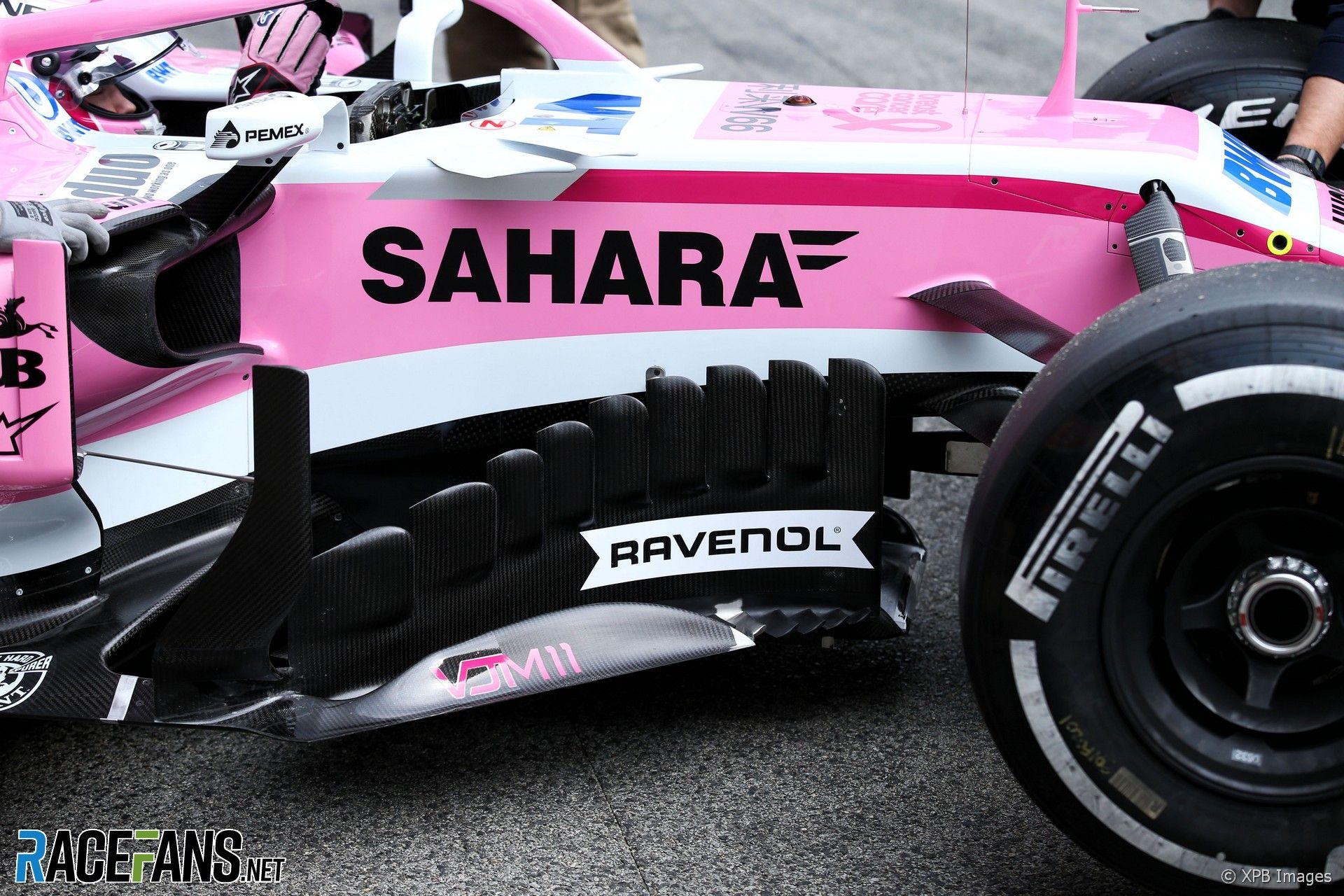 Force India VJM11 sidepod, Circuit de Catalunya, 2018 · RaceFans