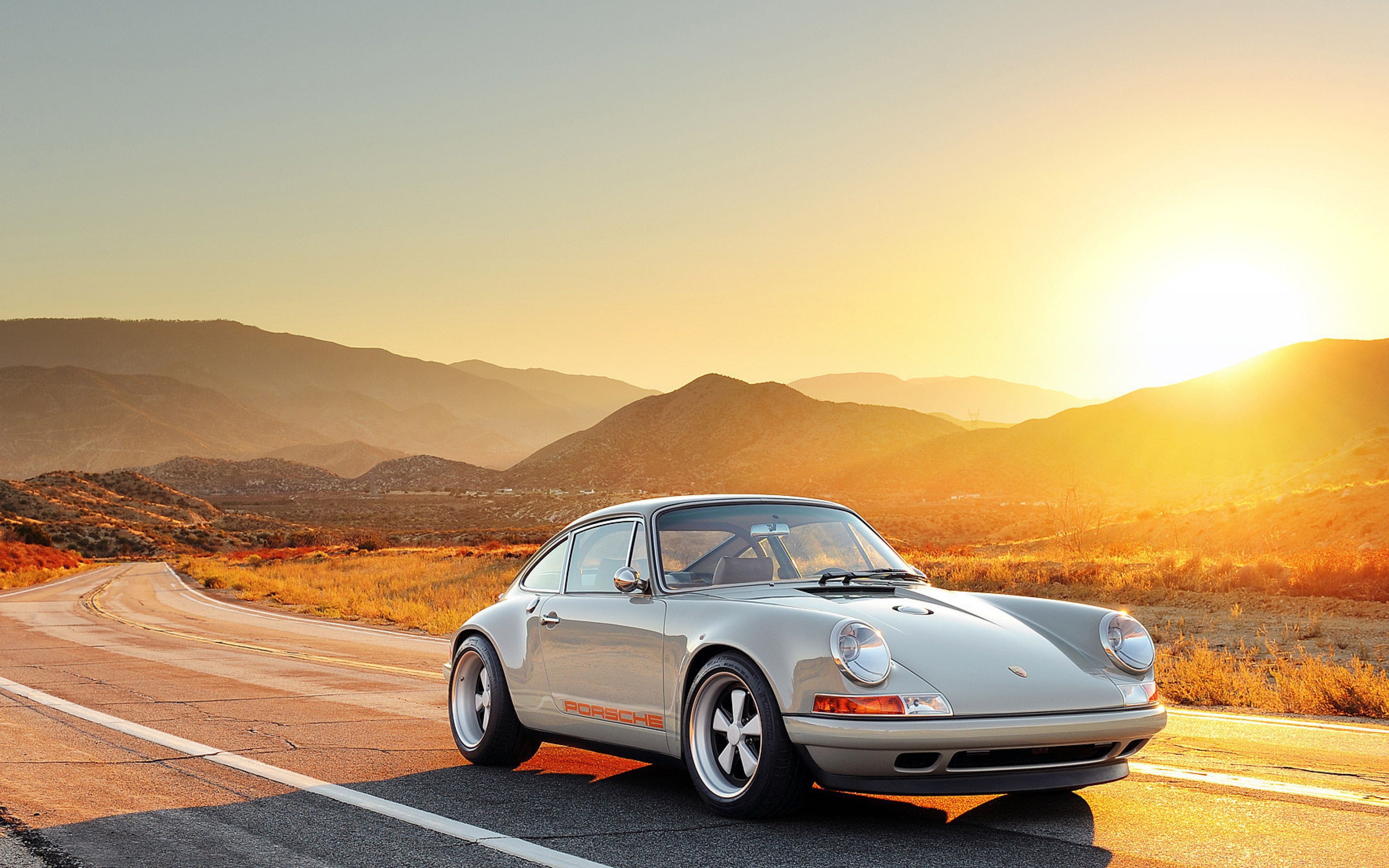 Download Wallpaper 3840x2400 Porsche, Side view, Sunset, Road