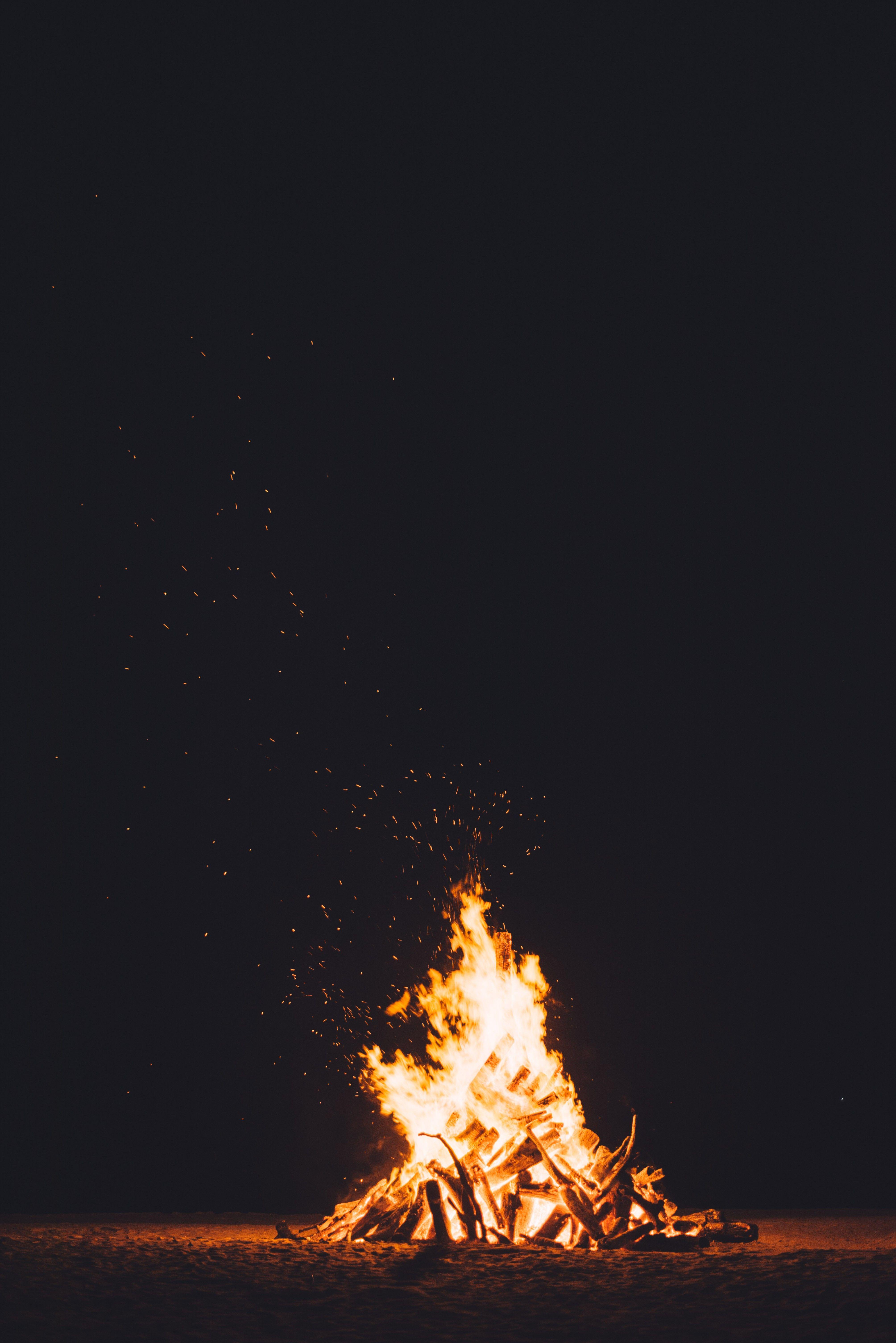 Wallpaper, night, nature, fire, campfire, flame, darkness