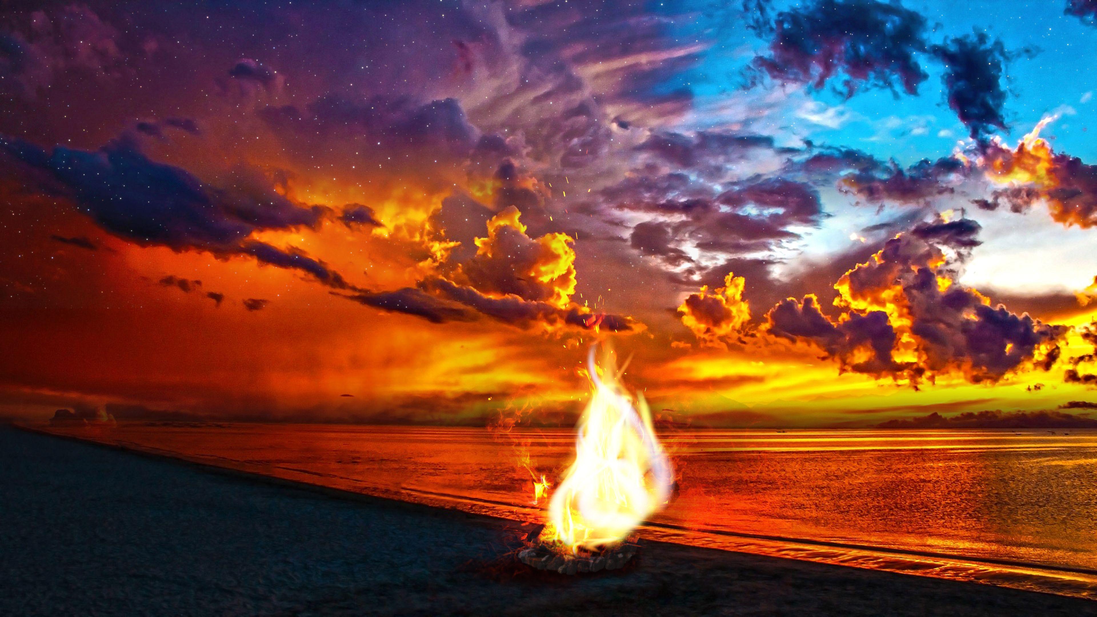 Free Beach Bonfire ChromeBook Wallpaper Ready For Download