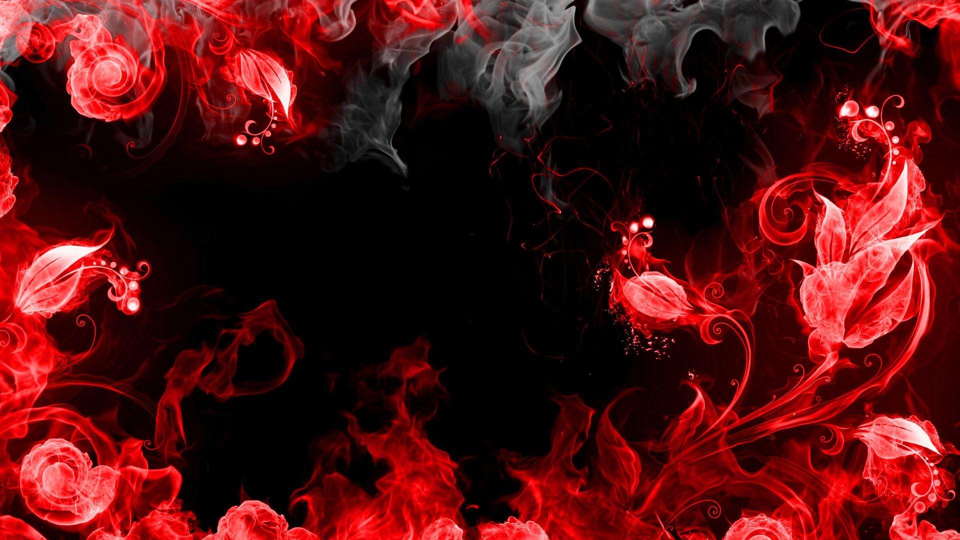 Wallpaper, black, red, smoke, flower, flame, petal, graphics