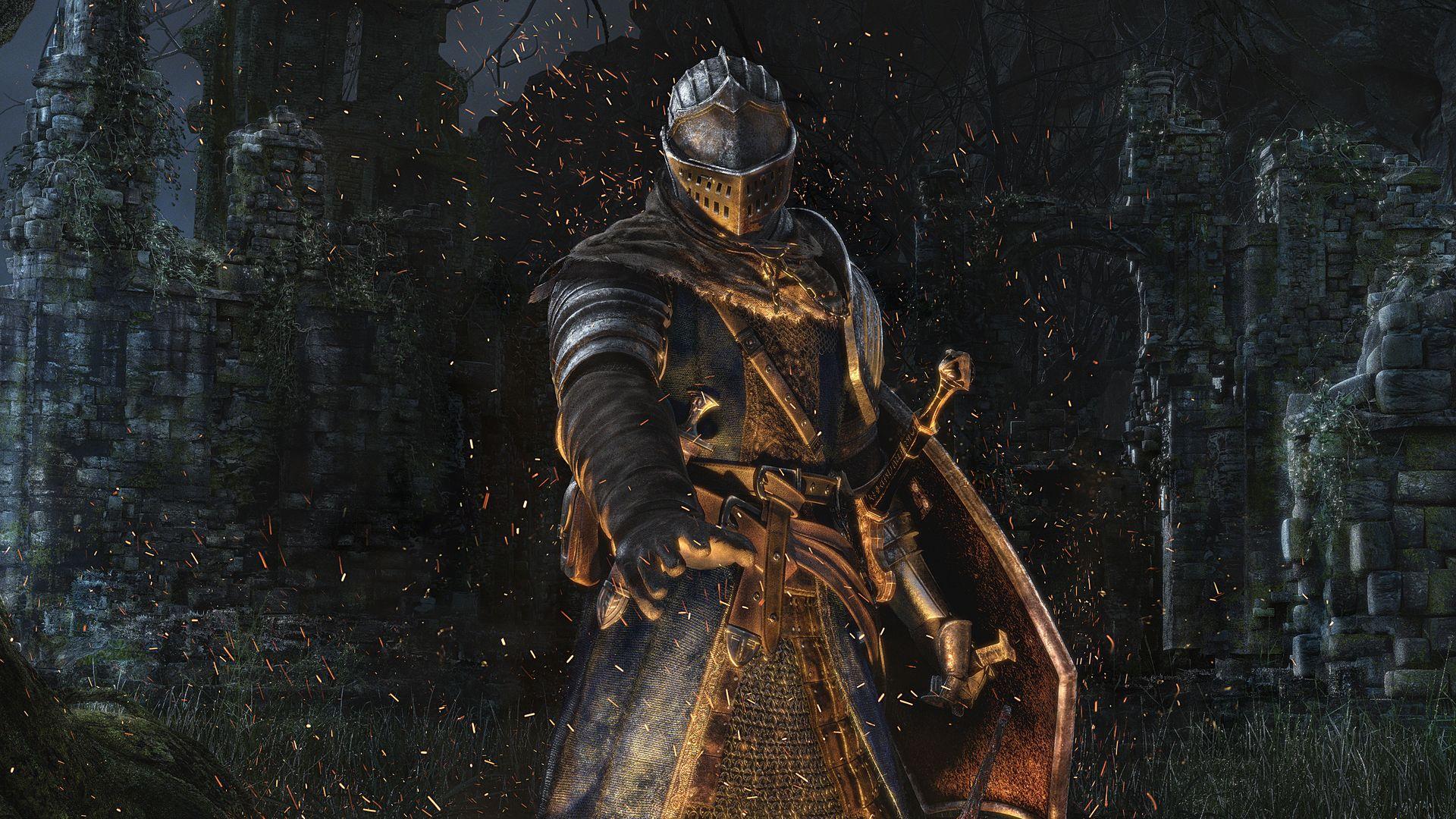 Knight iluminated by bonfire. Wallpaper from Dark Souls: Remastered