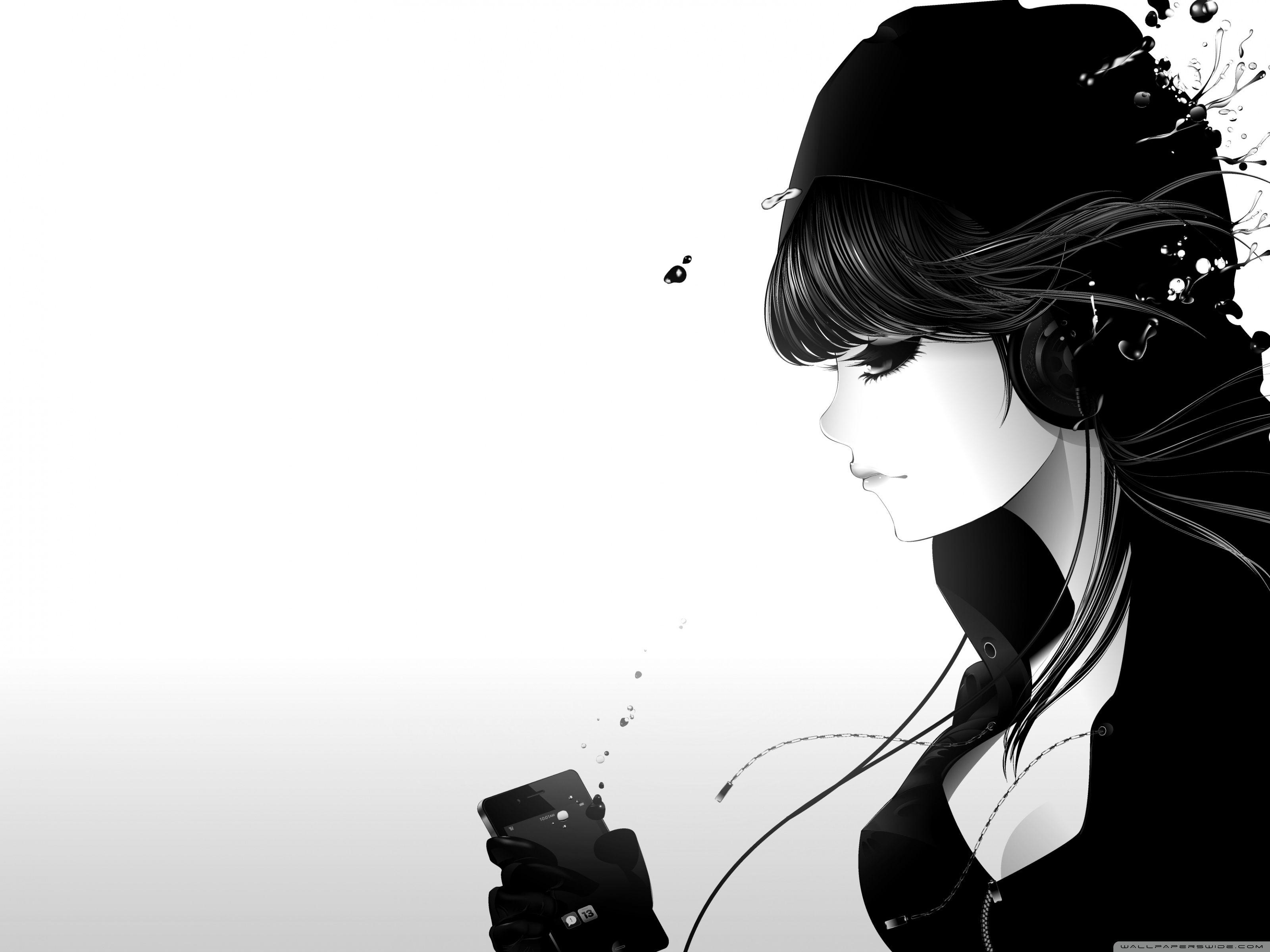 Girl Listening To Music Bw ❤ 4K HD Desktop Wallpaper for • Wide