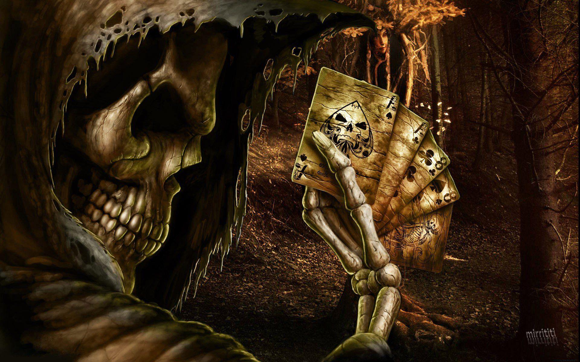 Dark Grim Reaper horror skeletons skull creepy cards games poker