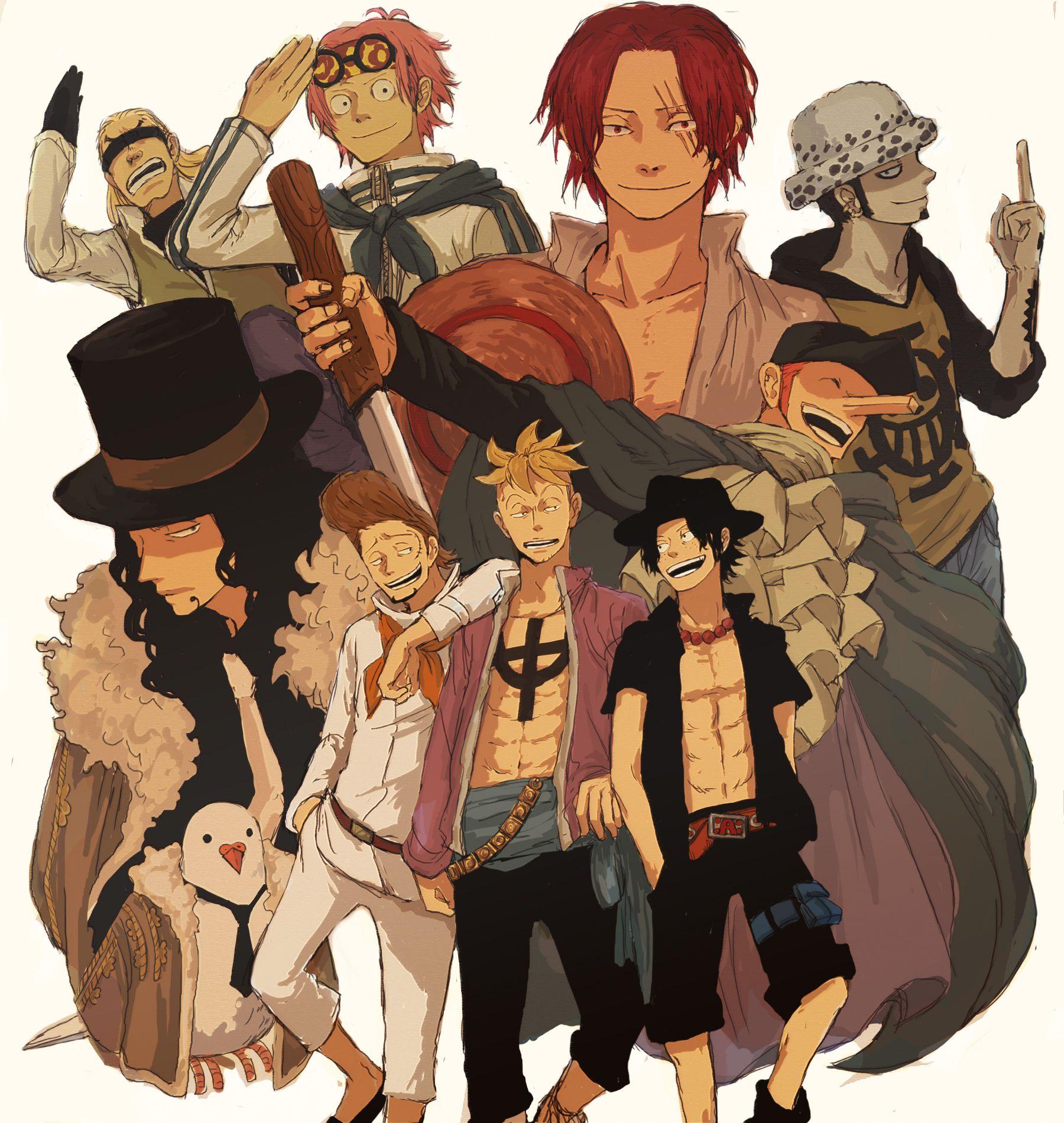 One Piece Character Group Photo Helmeppo, Koby, Shanks, Trafalgar