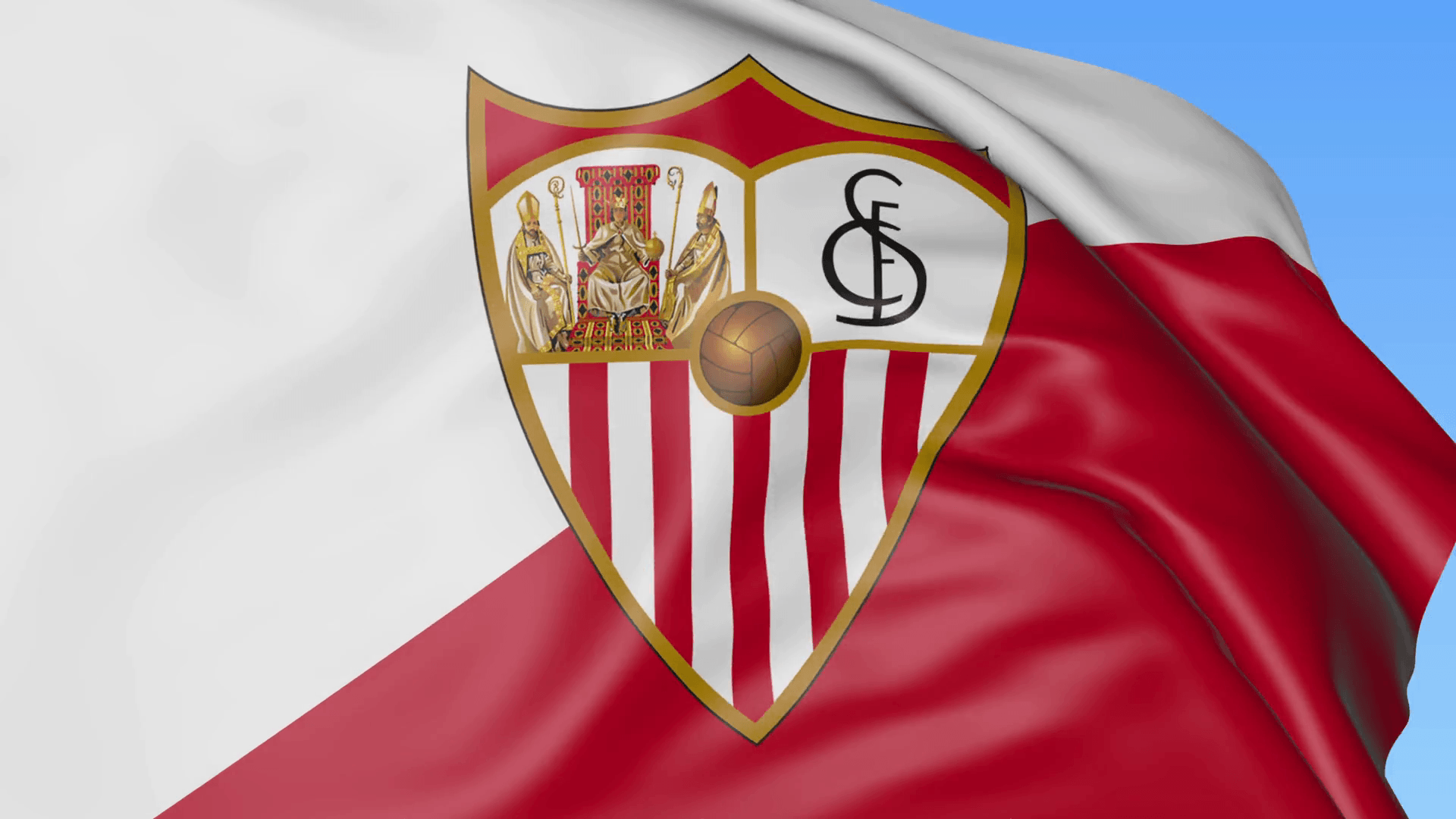 Close Up Of Waving Flag With Sevilla FC Football Club Logo