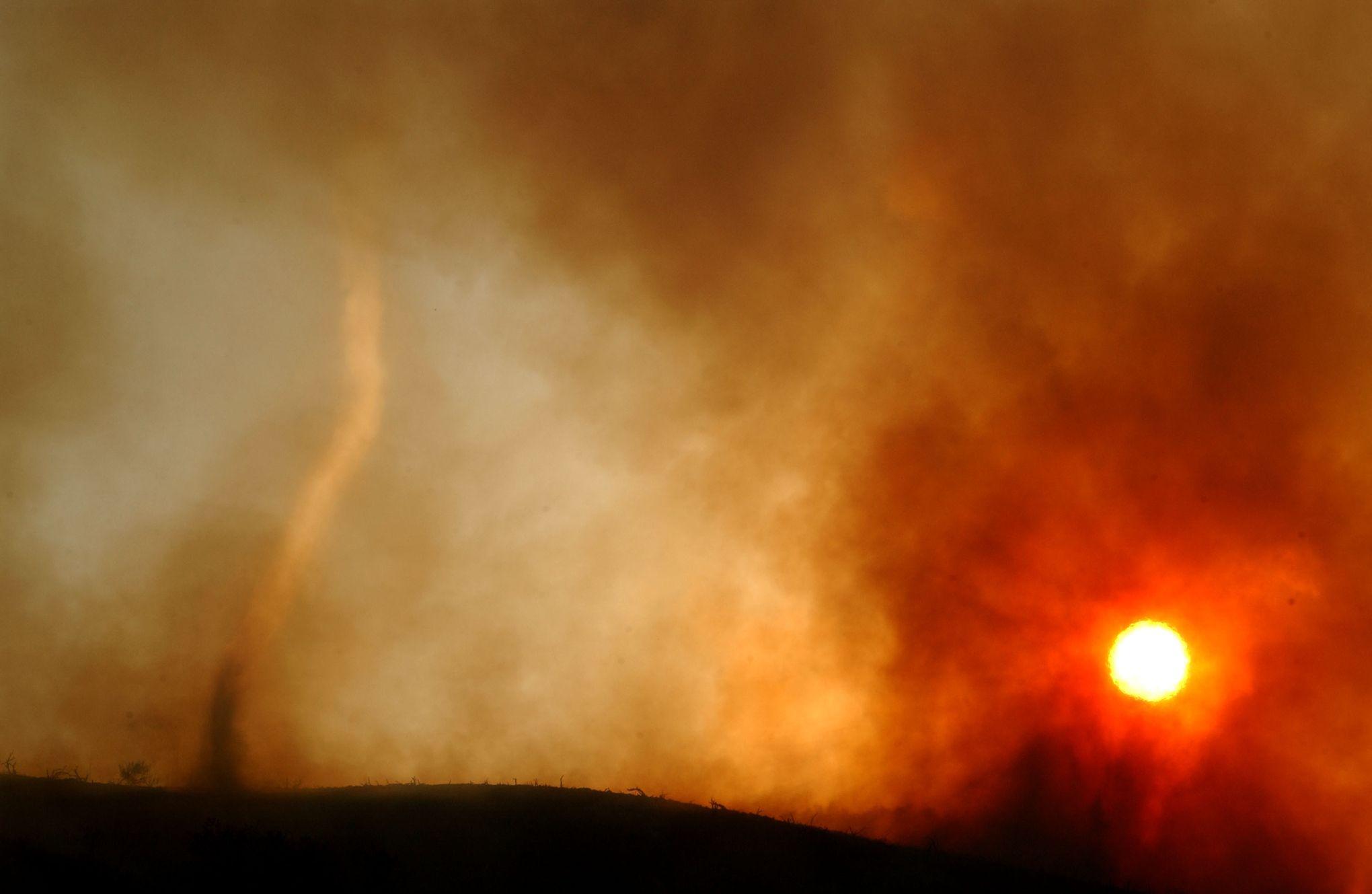 A fire tornado formed yesterday in California