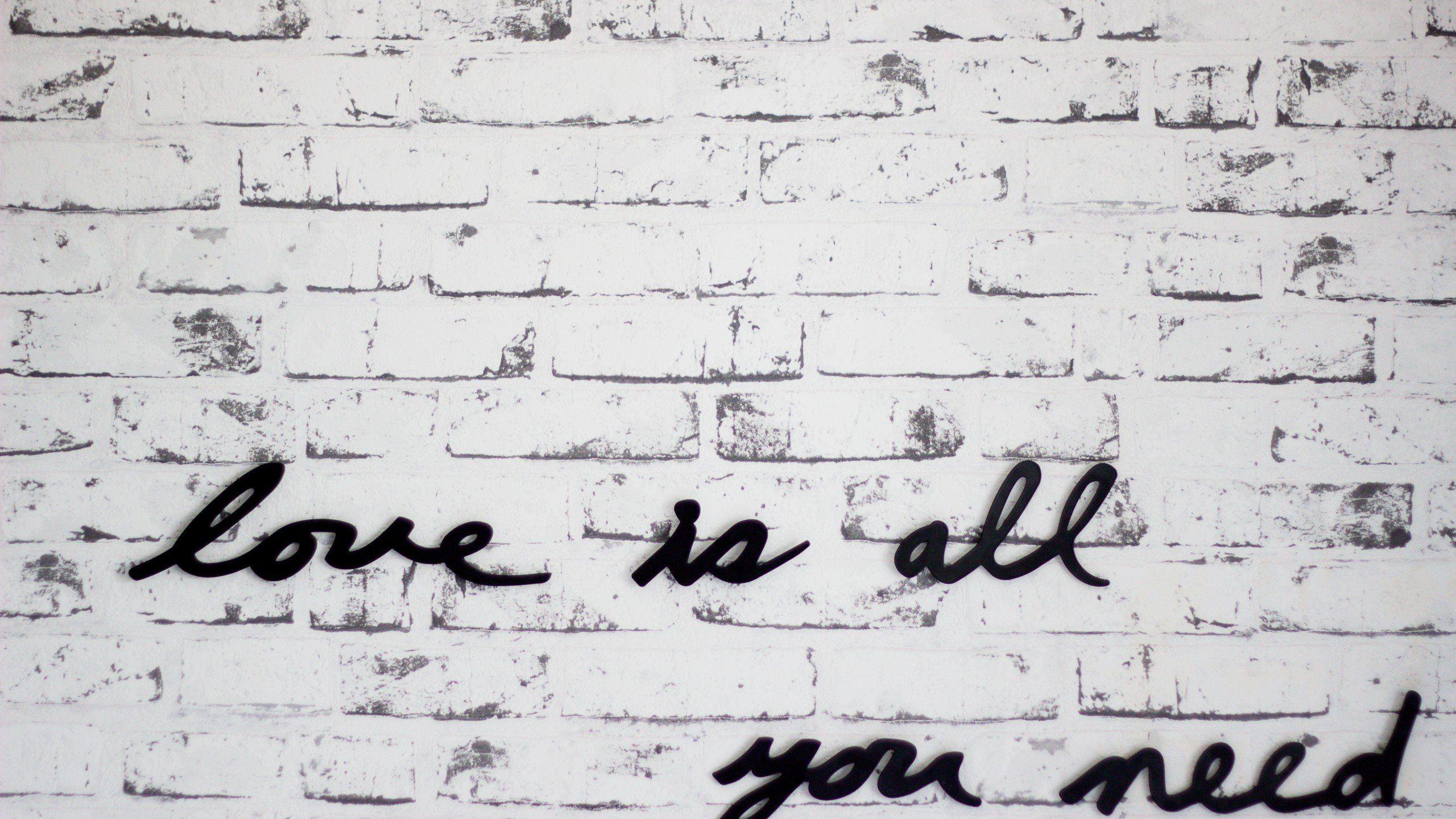 the beatles monochrome black white text quote love walls bricks
