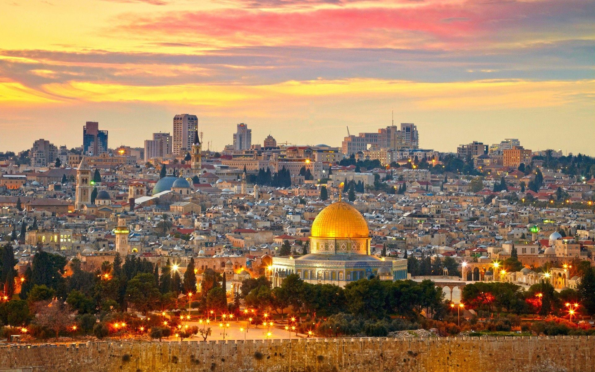 Wallpaper, sunset, city, cityscape, skyline, evening, Jerusalem