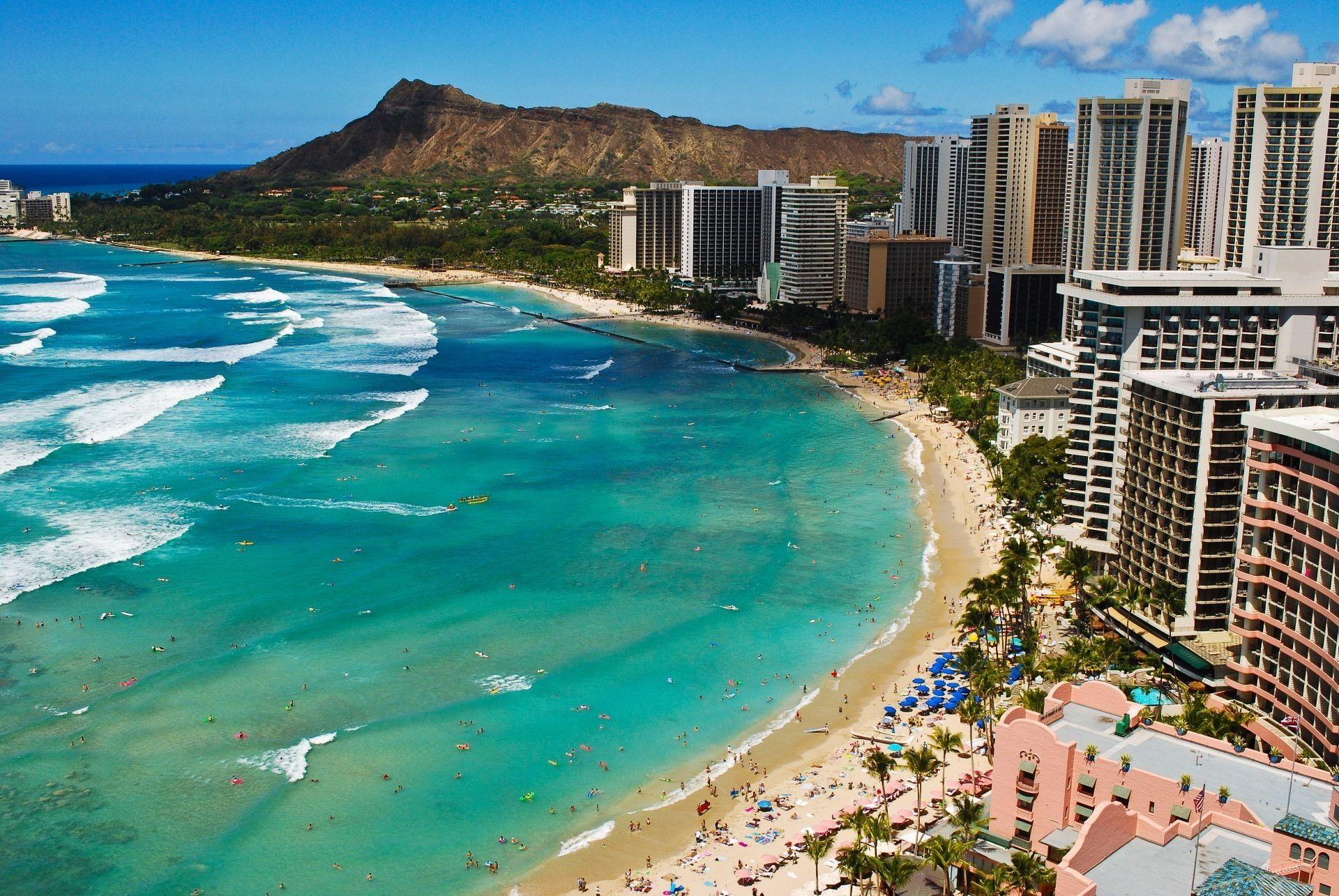 Waikiki ocean beach waves beach hawaii. Android wallpaper for free
