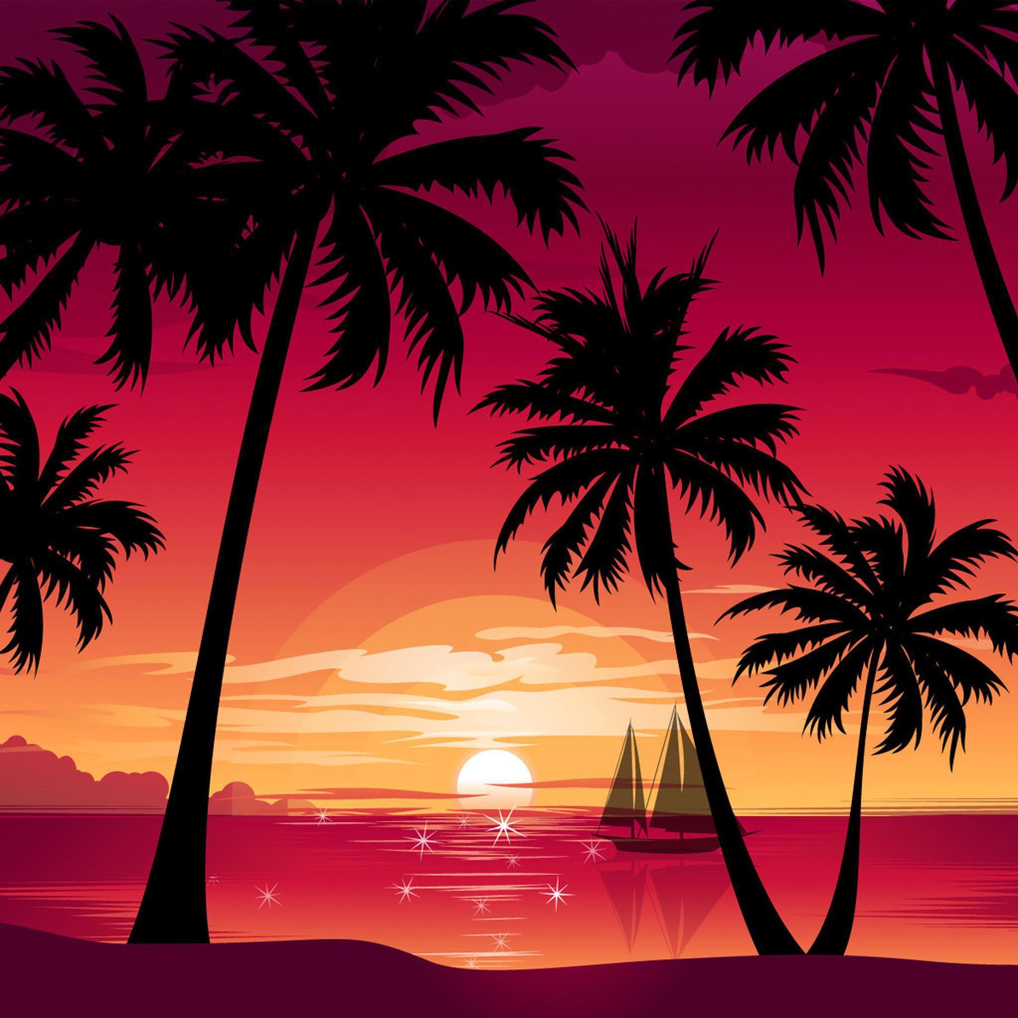 Vector Sunset Tropical iPhone HD Wallpaper Free