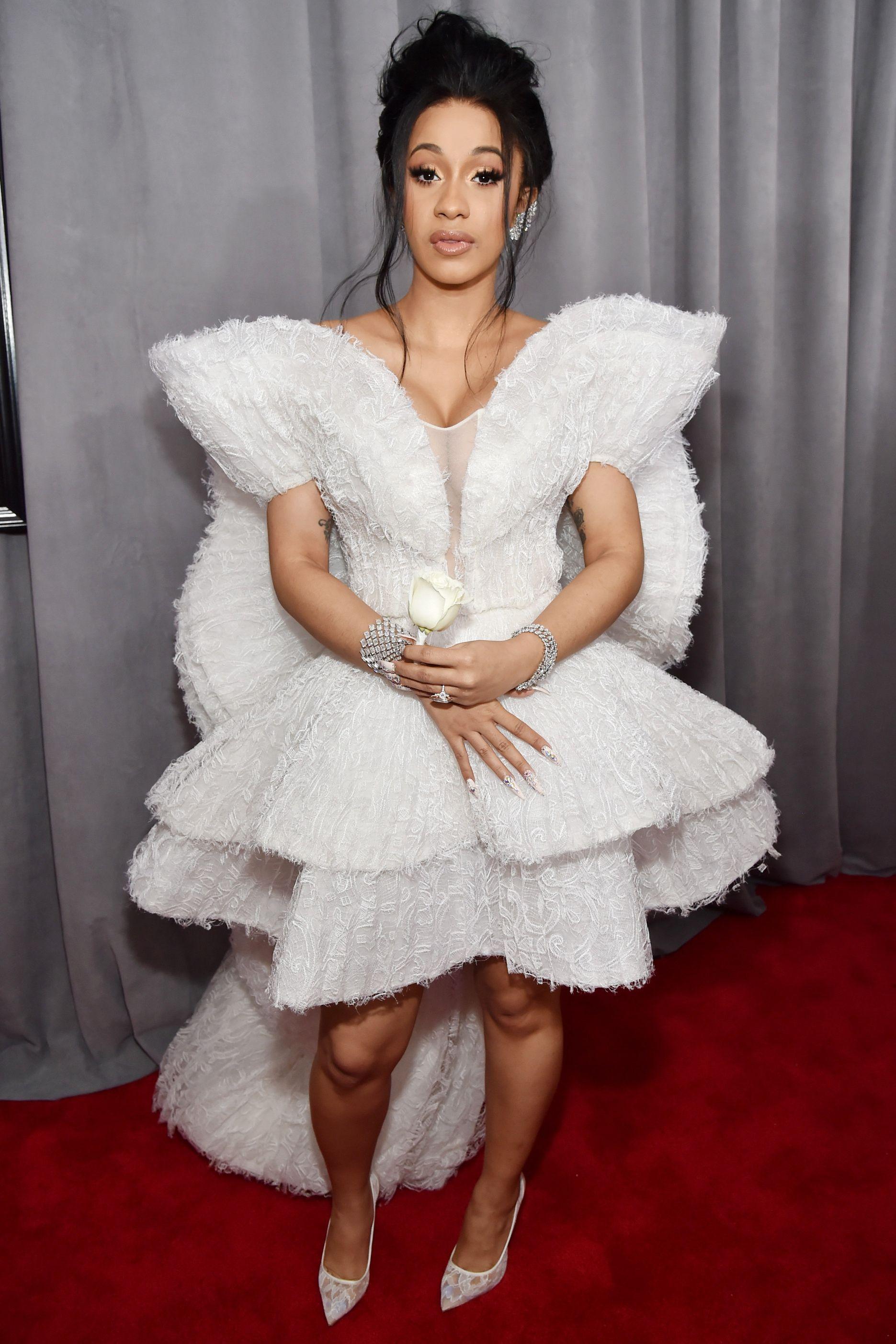 Grammys 2018: Cardi B's Angelic All White Look Is So Extra