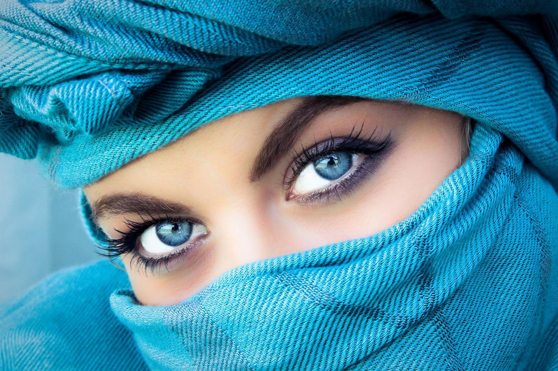 Beautiful blue eyes of Muslim Girl close up love image. Love