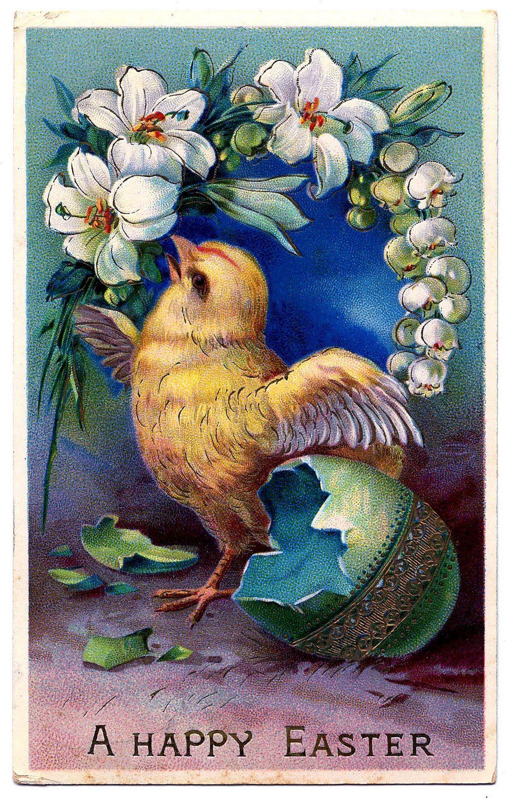 Vintage Easter Clip Art Baby Chick with Egg Graphics