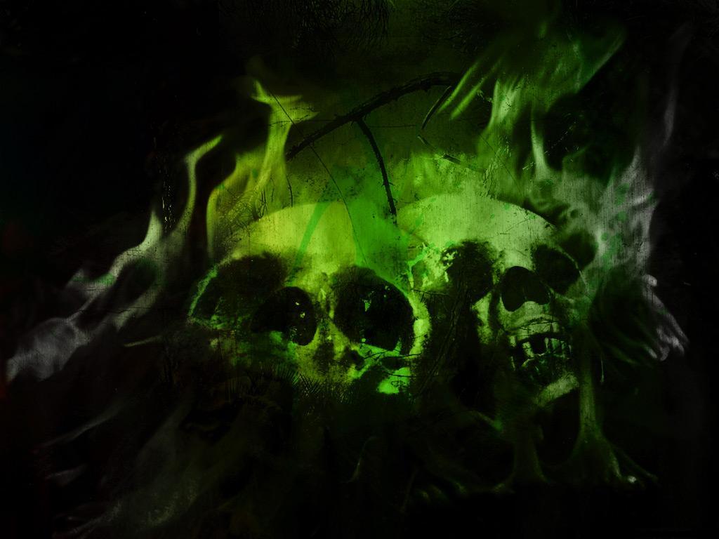 Green Flaming Skulls. Download Artistic Skulls wallpaper, 'green