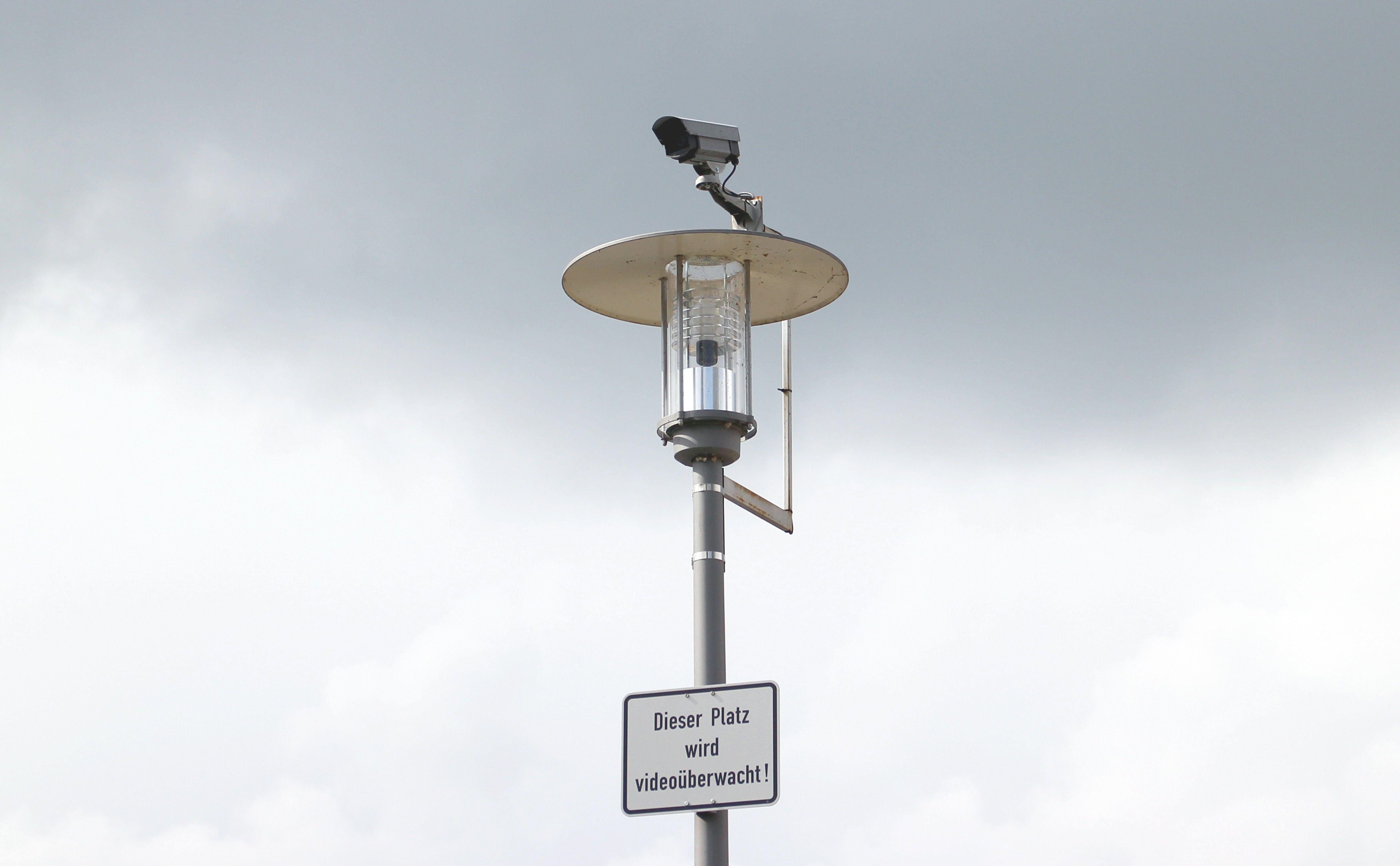 Gray And Beige Solar Street Light With Cctv Camera Free Image