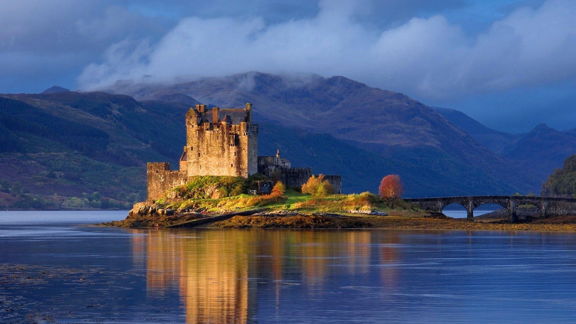 Scotland, UK, Eilean Donan, Castle, Lake, Mountain, Bridge