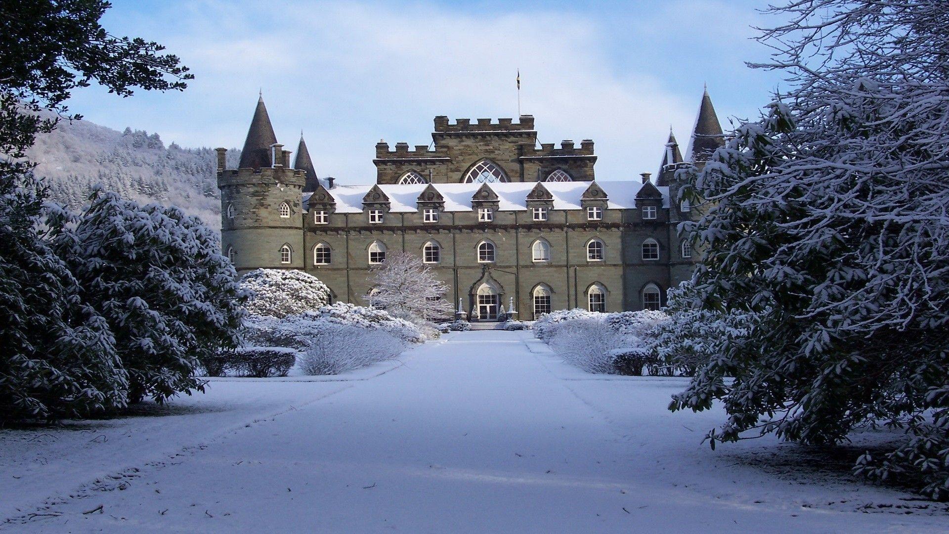 Snowy Castle in Scotland wallpaper and image