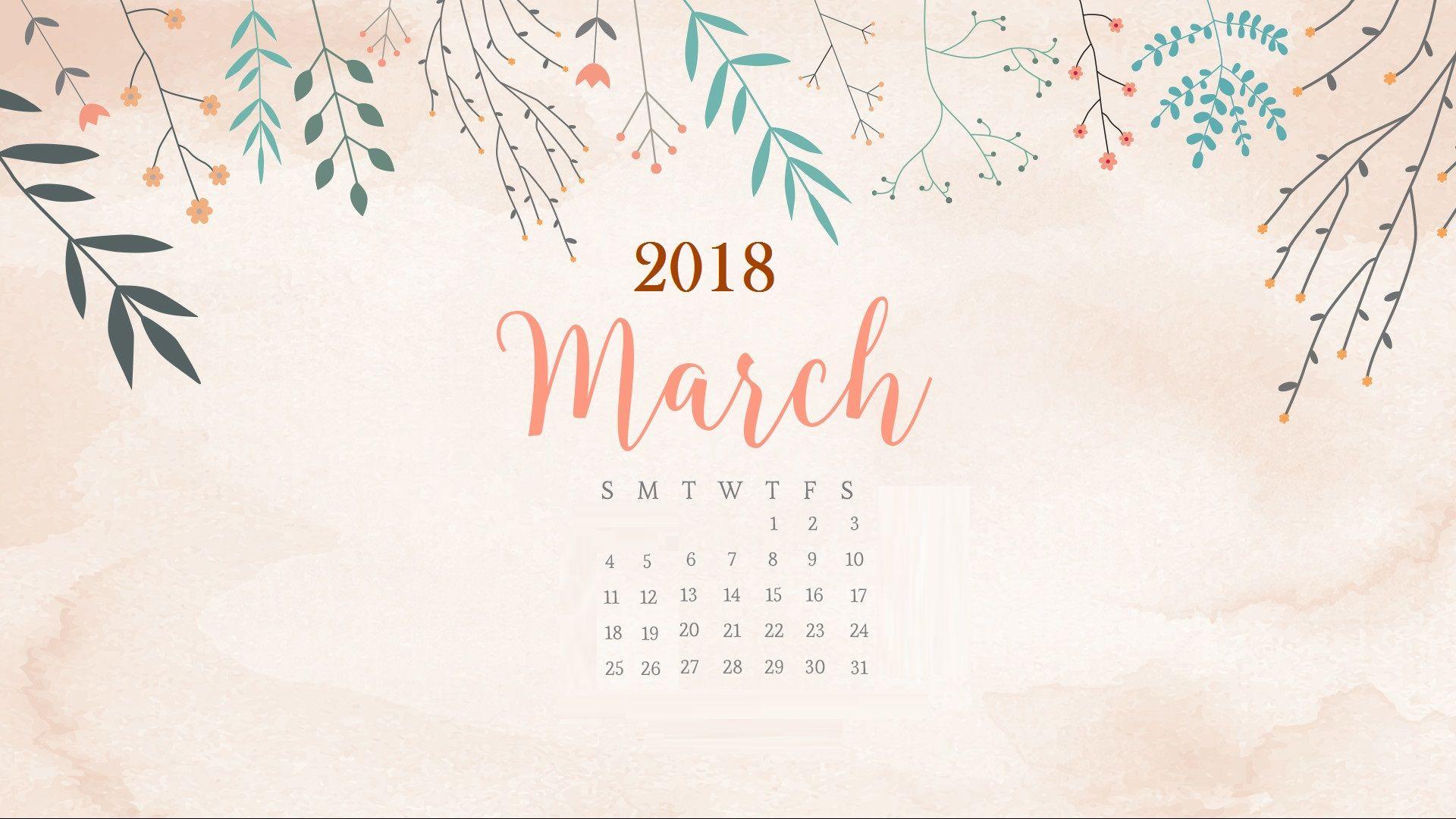 Floral March 2018 Desktop Calendar. Calendar