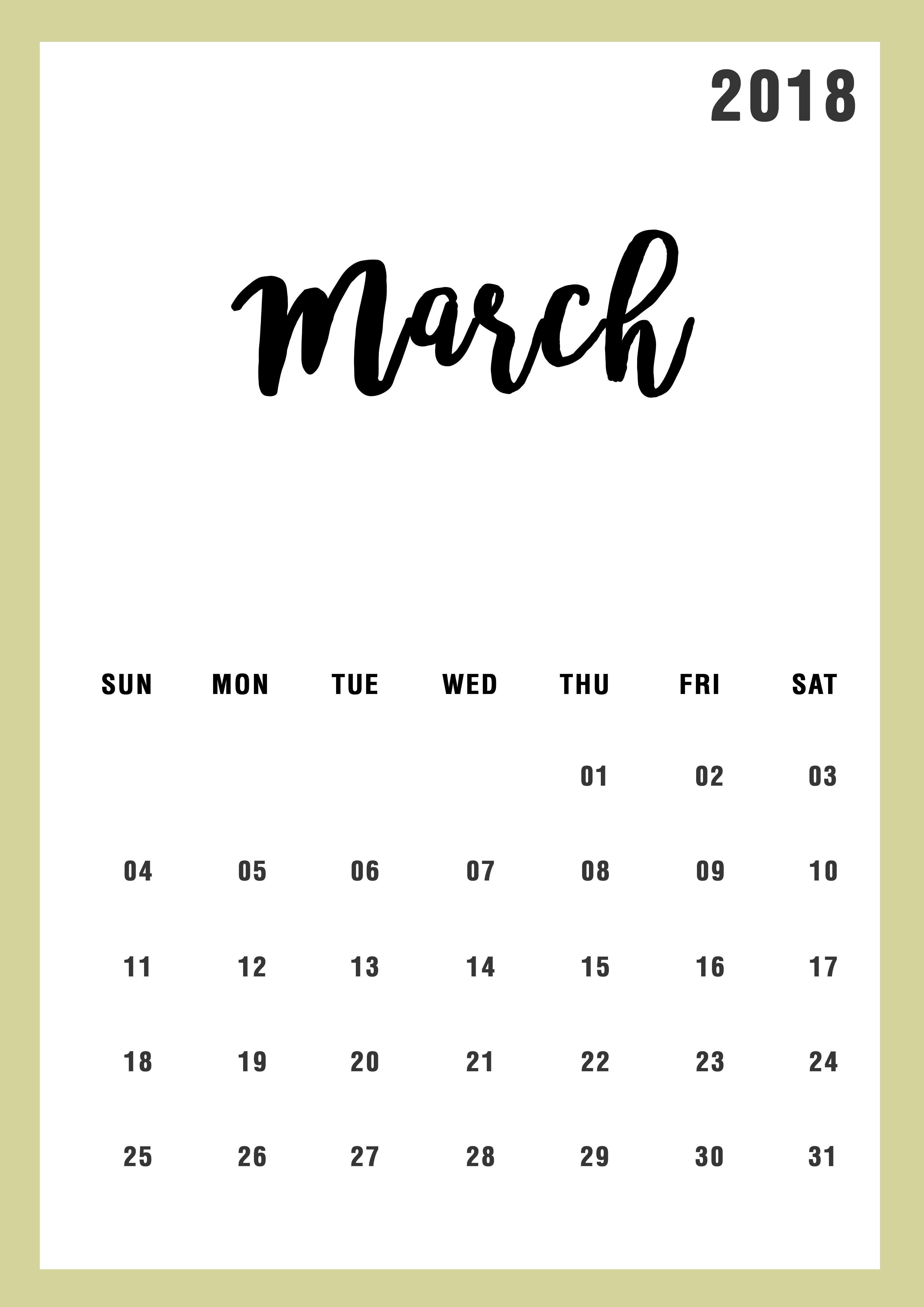 March 2018 Calendar design Calendar and Wallpaper Ideas