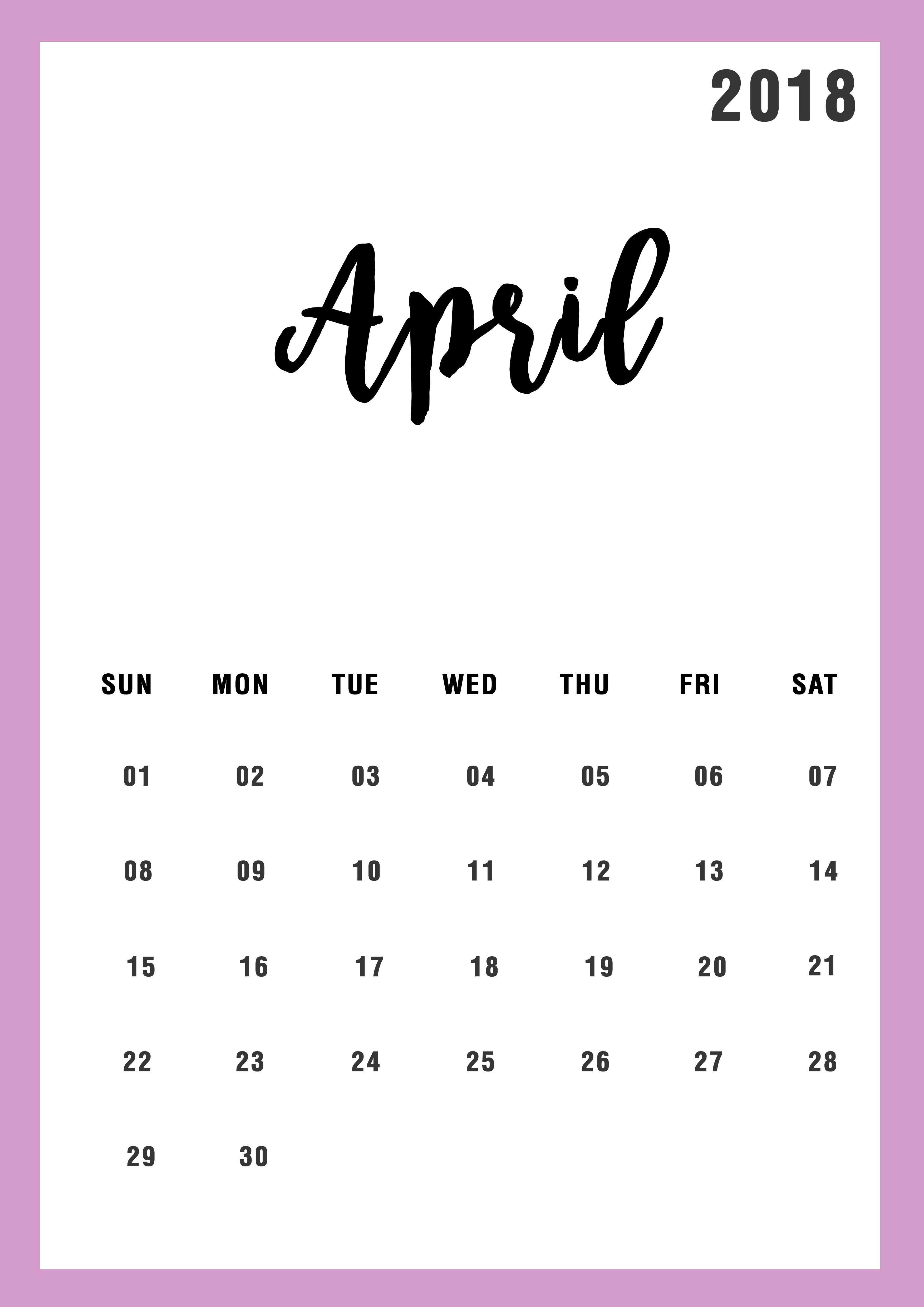 April 2018 Calendar design Calendar and Wallpaper Ideas