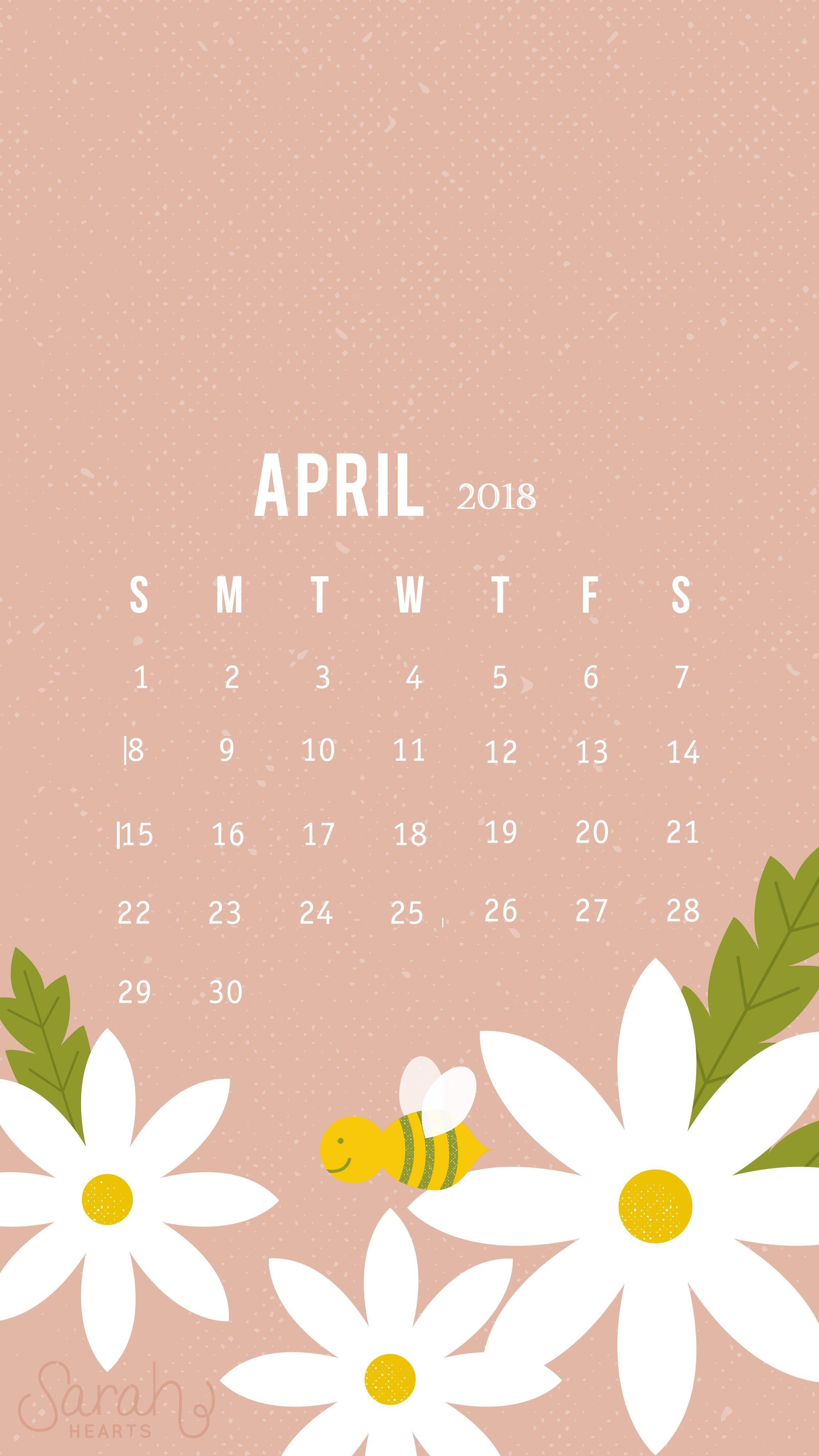 Cute April 2018 iPhone Calendar Wallpaper. Calendar 2018