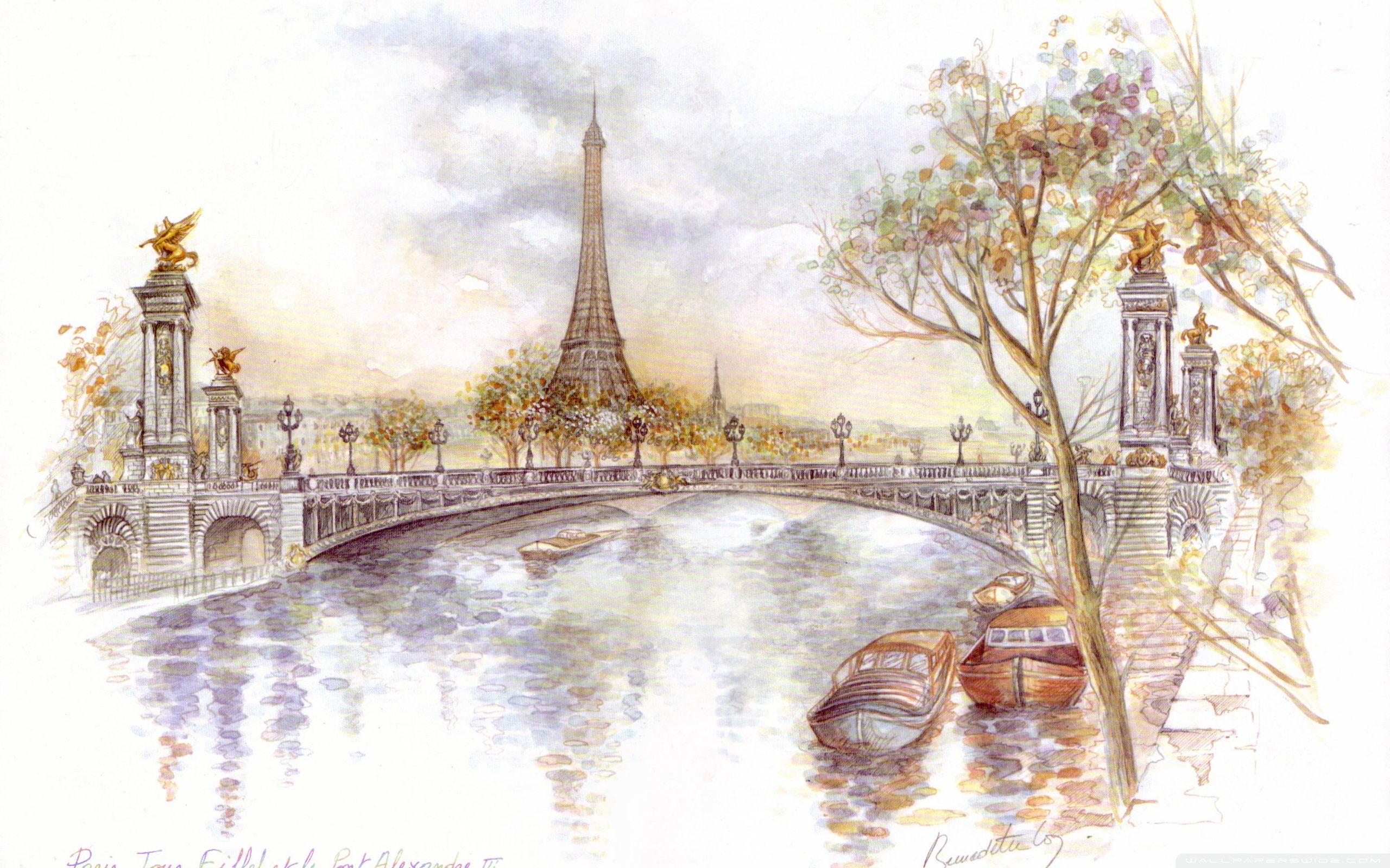 Paris Drawing Ultra HD Desktop Background Wallpaper for 4K UHD TV