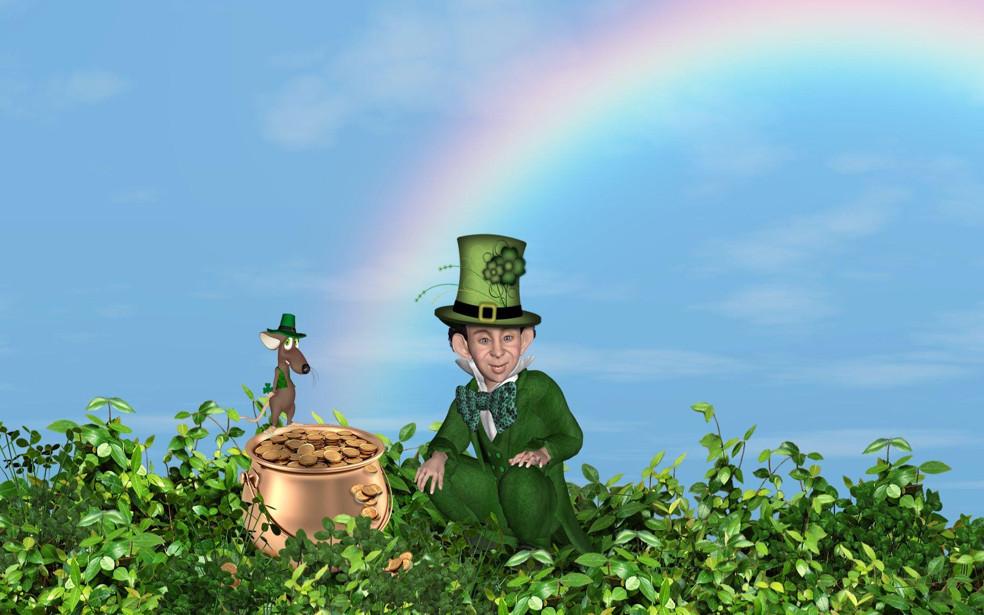 Leprechaun and a pot of gold Full HD Wallpaper and Background