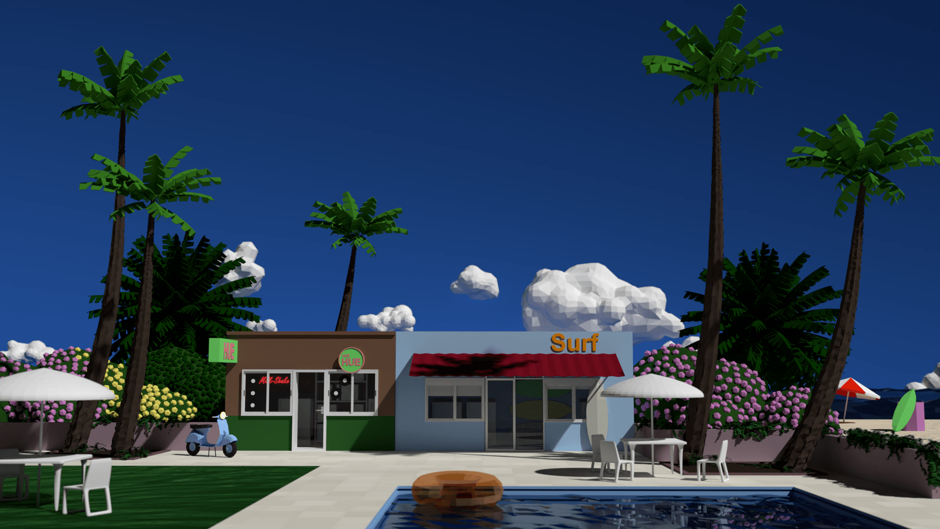 Low poly scene inspired by one of Hiroshi Nagai's works had to