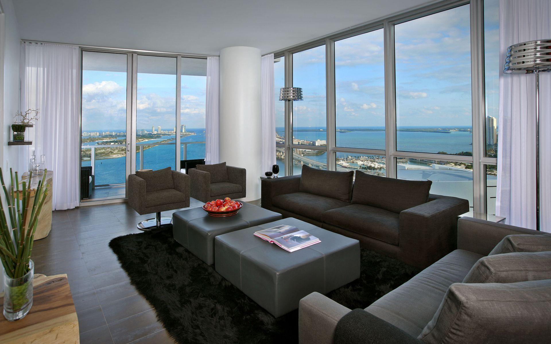 Panoramic city view room, apartment wallpaper download