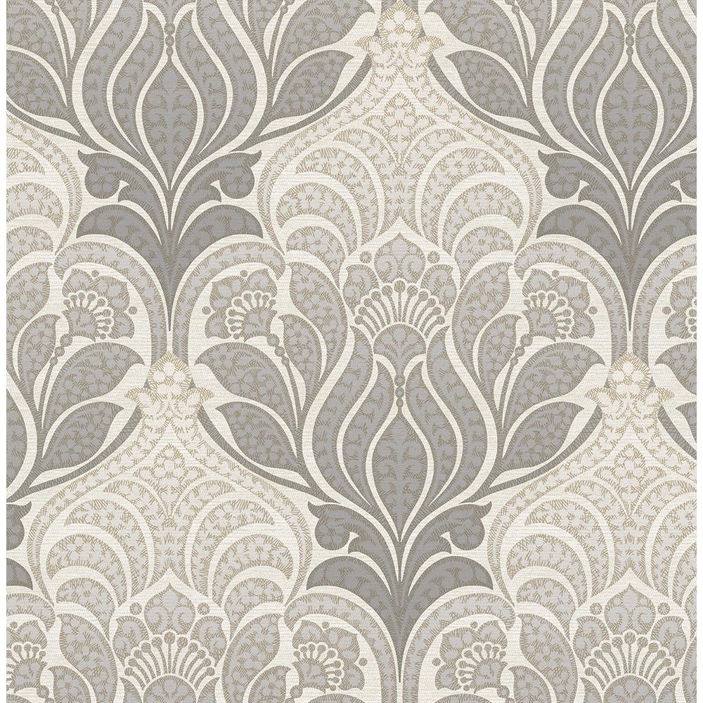Kenneth James Twill Charcoal Damask Wallpaper Sample 2671 22428SAM