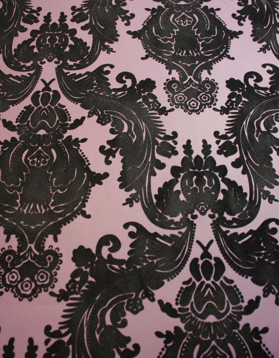 Plush Flocked Wallpaper Heirloom Damask Plum Black Velvet